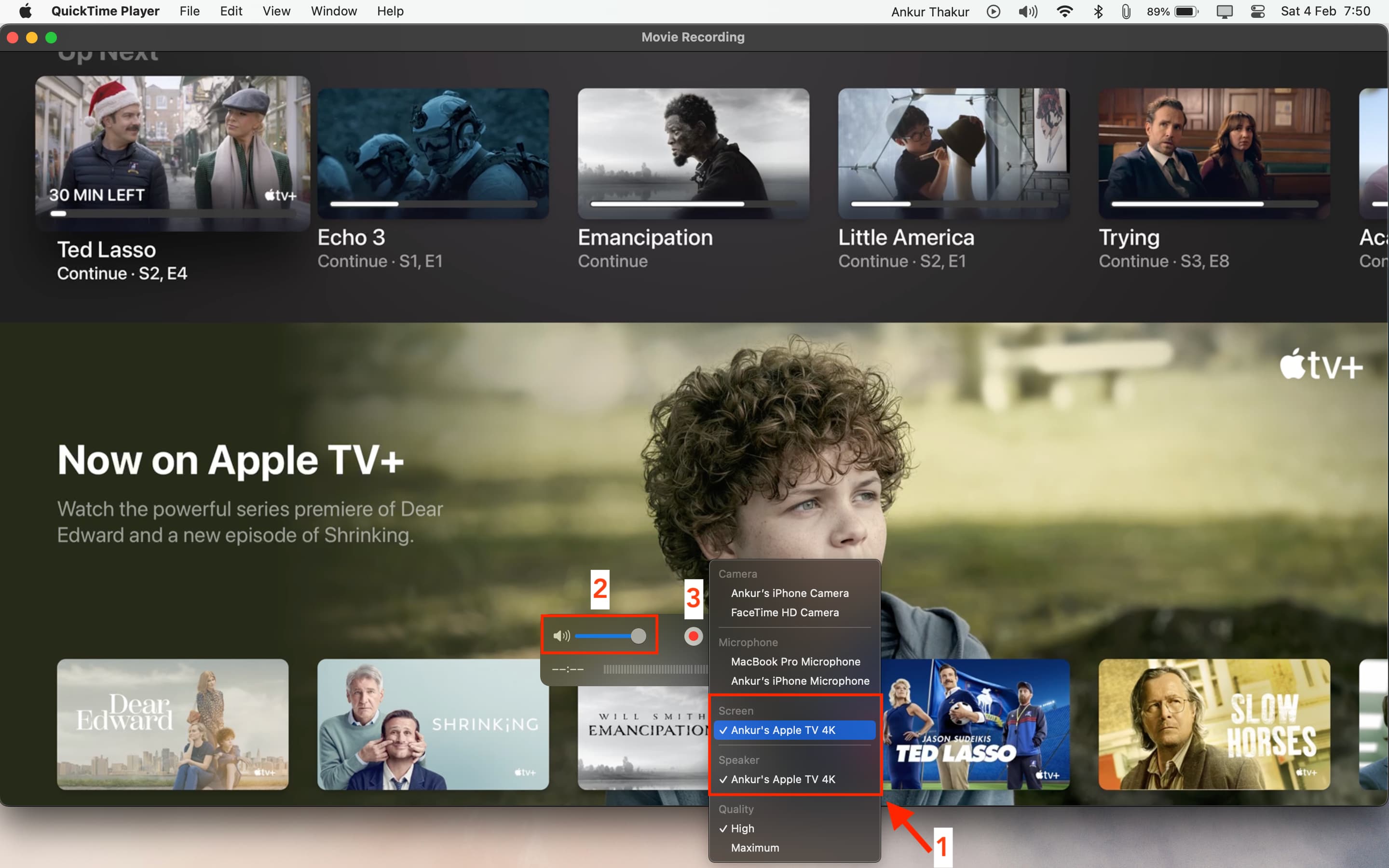 Set everything in order to start screen recording on Apple TV