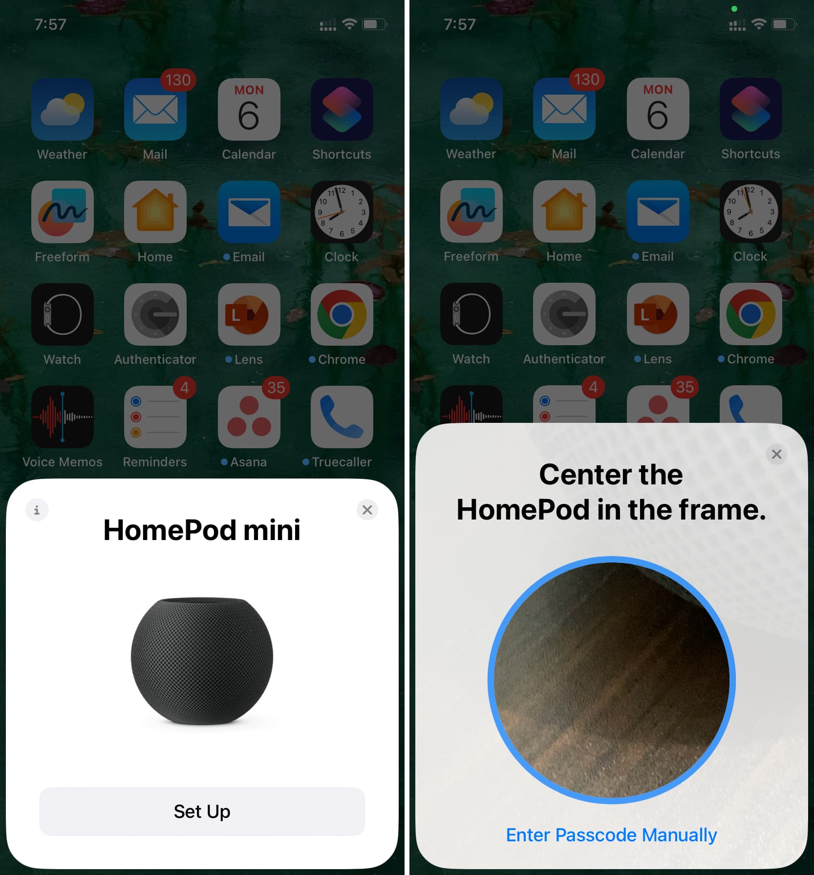 Set up Home by scanning its code or entering code manually