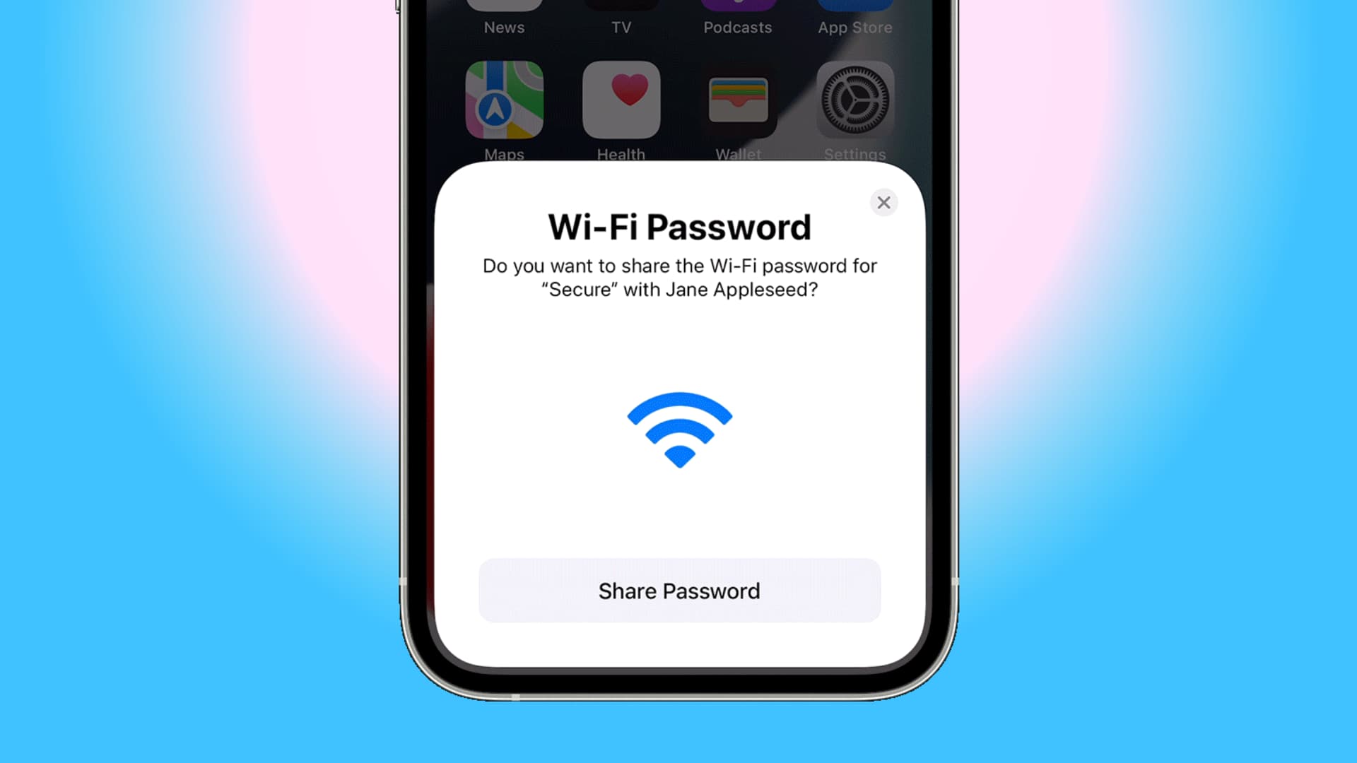 Share Wi-Fi Password alert on iPhone