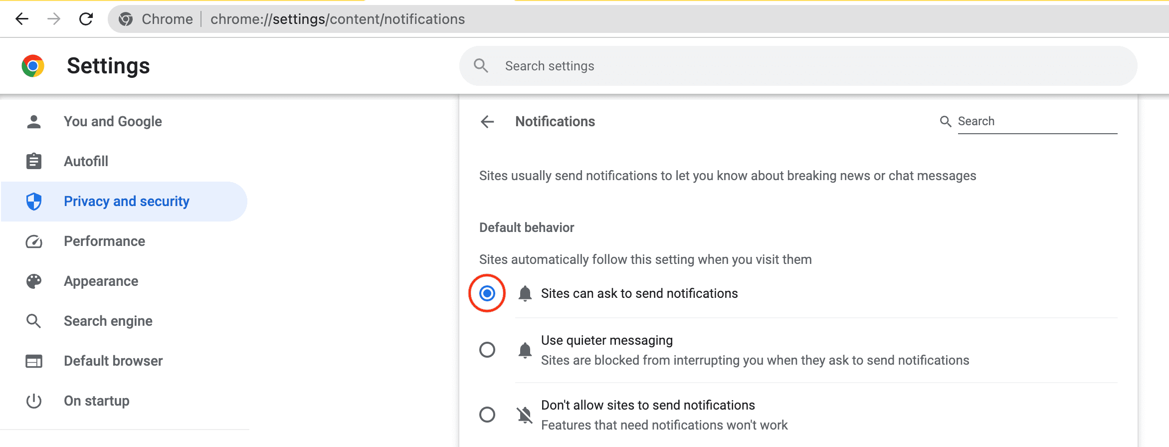 Sites can ask to send notifications in Chrome