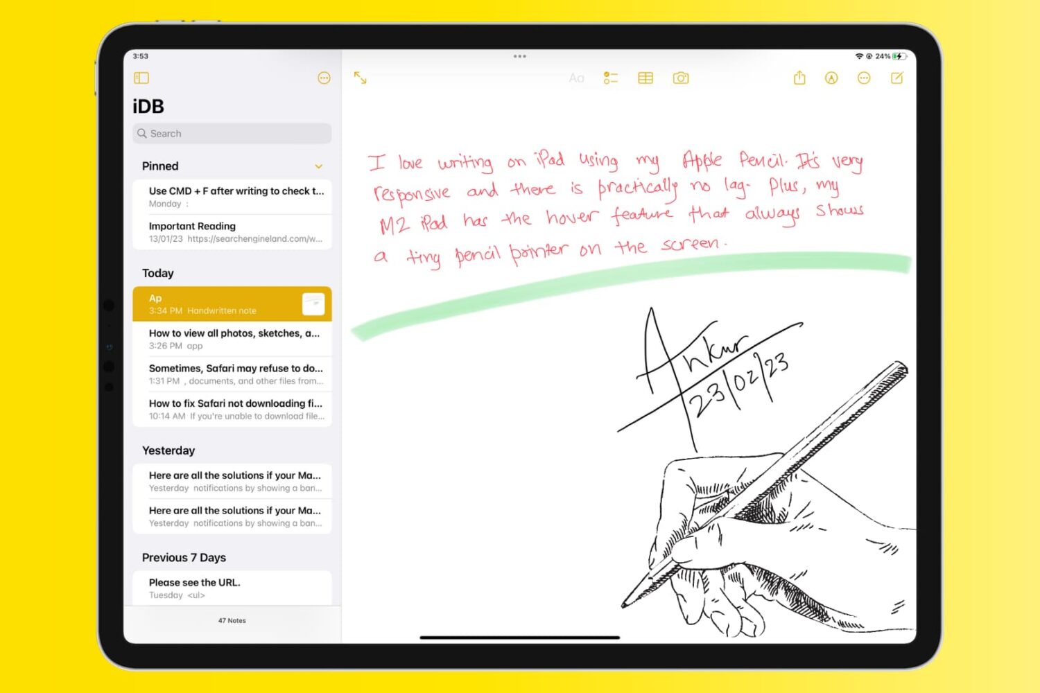 Sketch in iPad Notes app