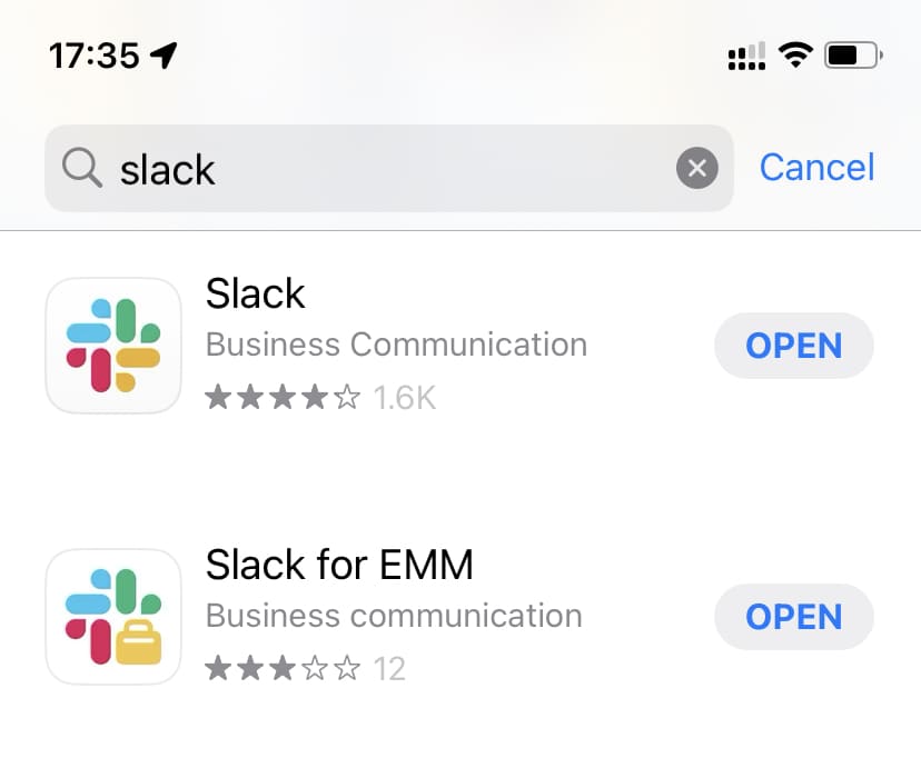 Slack and Slack for EMM in iPhone App Store