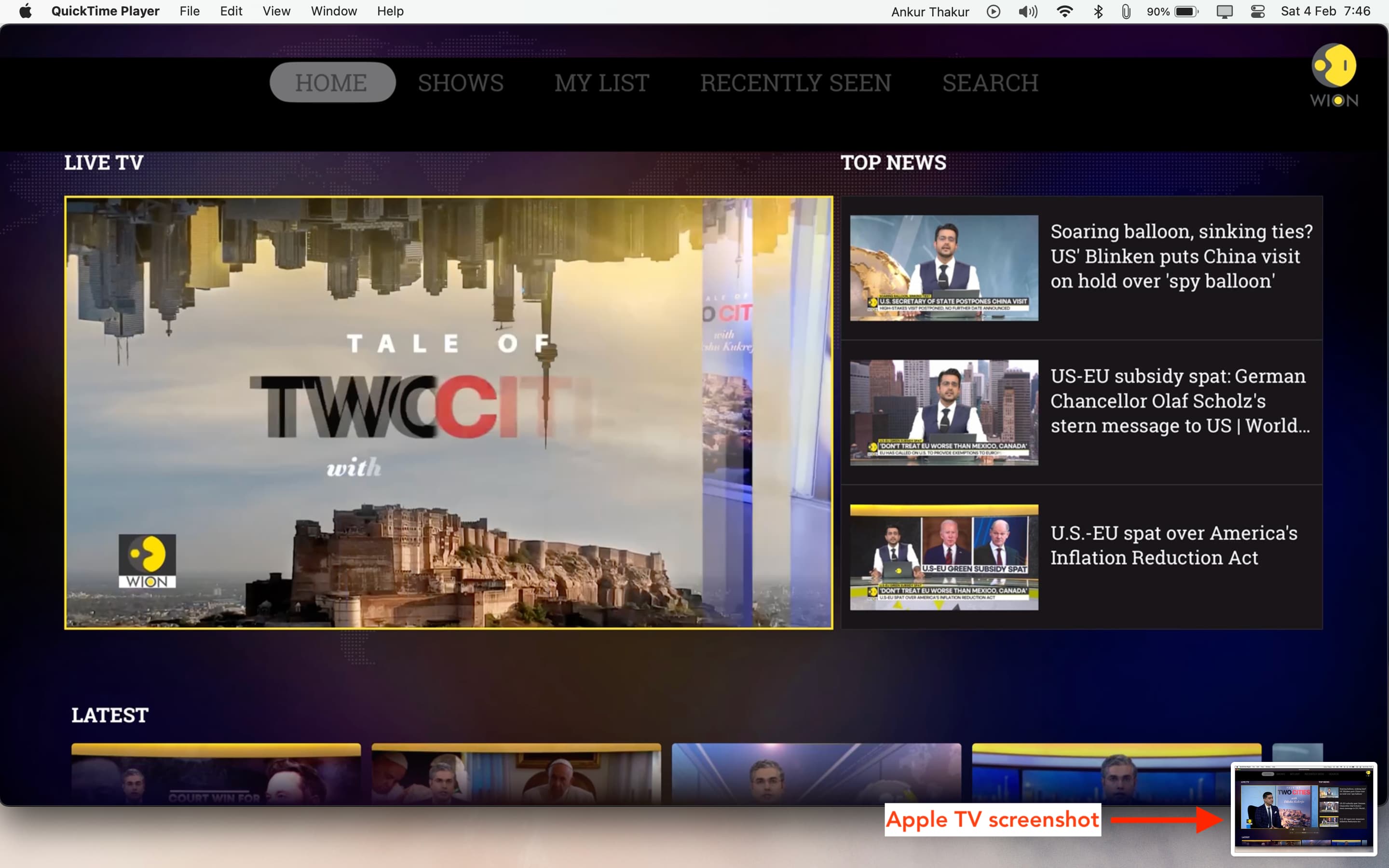 Taking Apple TV screenshot on Mac