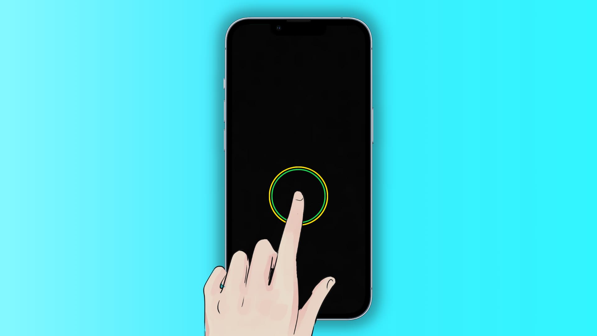 Illustration of a locked iPhone showing the black Lock Screen and a finger tapping the screen to wake it