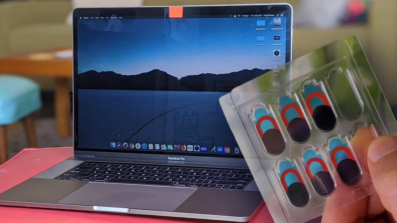 Tape covering MacBook webcam