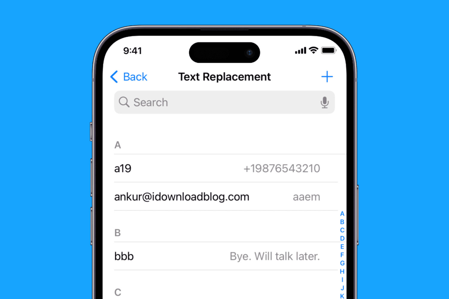 Text Replacement on iPhone