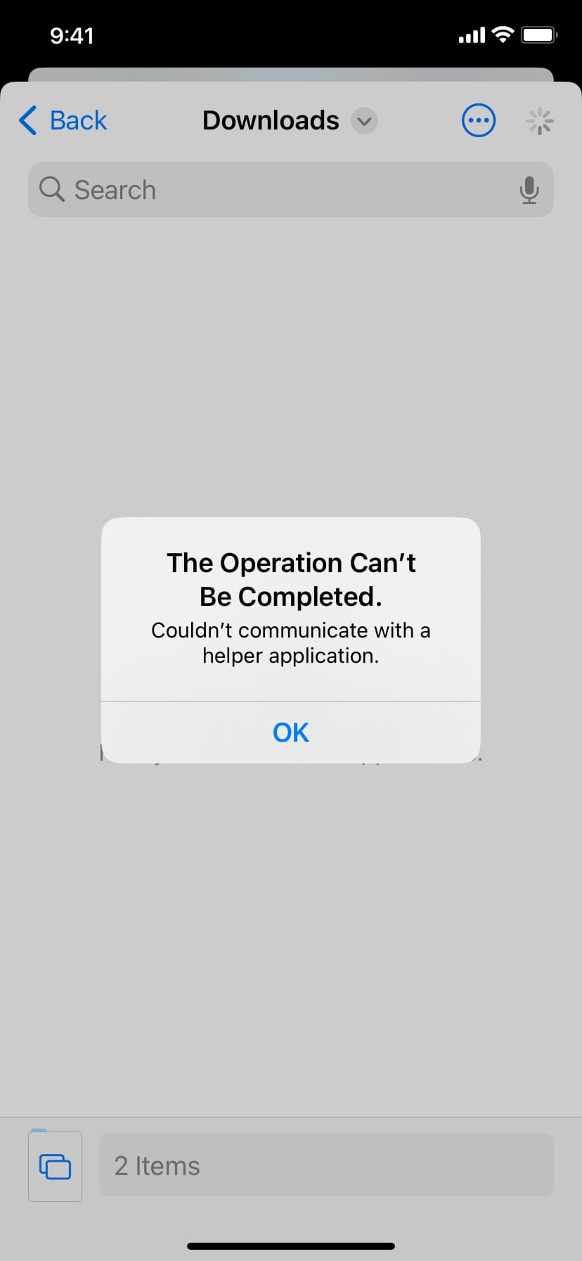 The Operation Cant Be Completed error in iPhone Files app