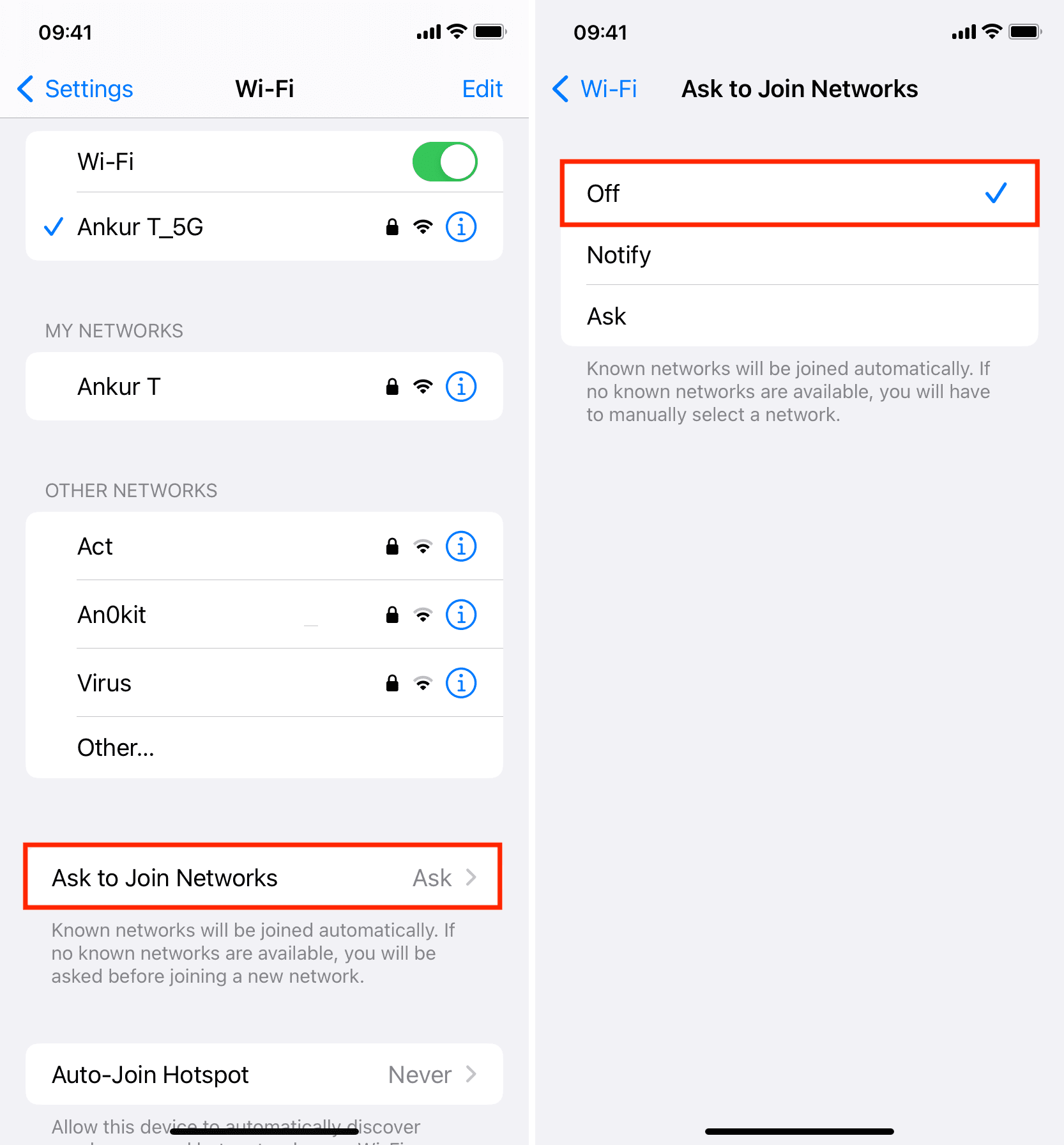 Turn off Ask to Join Networks in iPhone Wi-Fi settings
