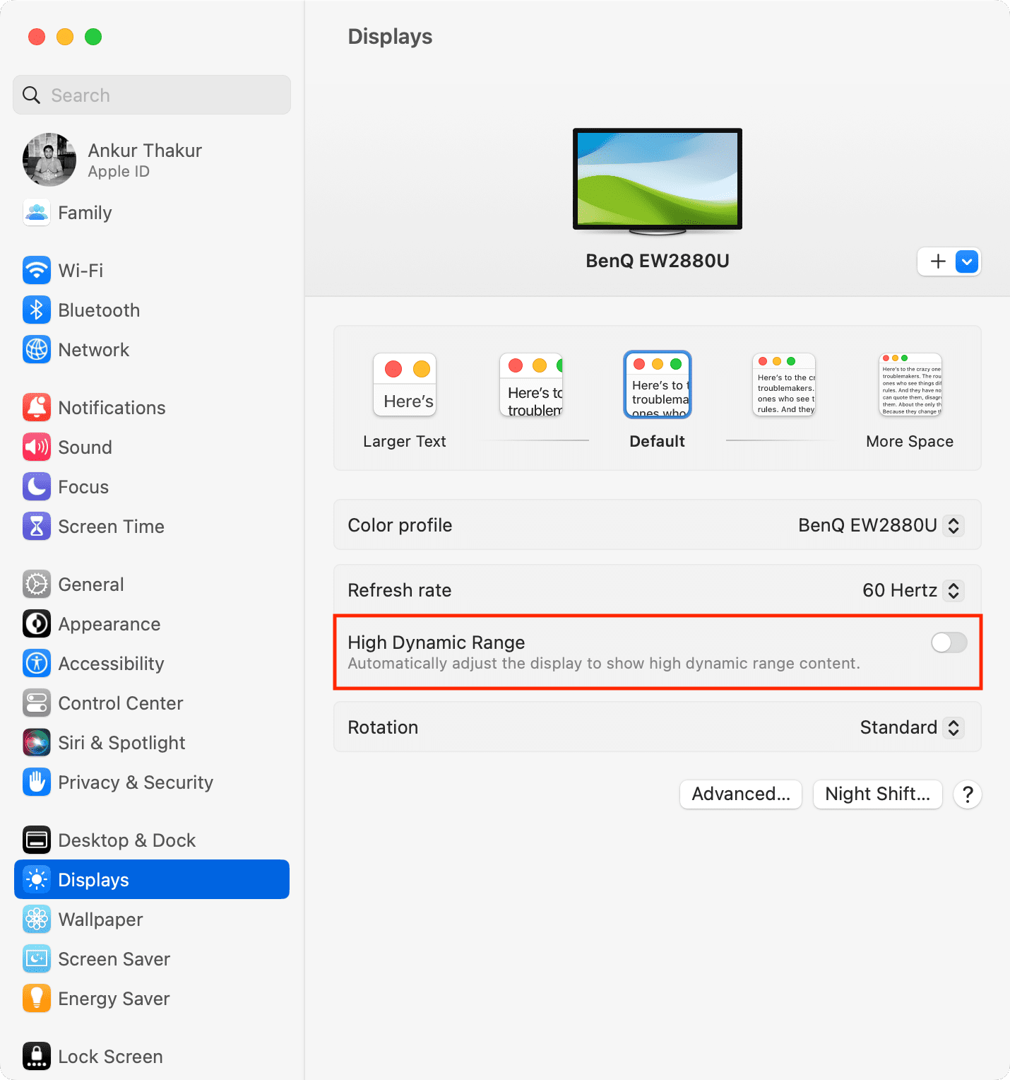 Turn off HDR on Mac