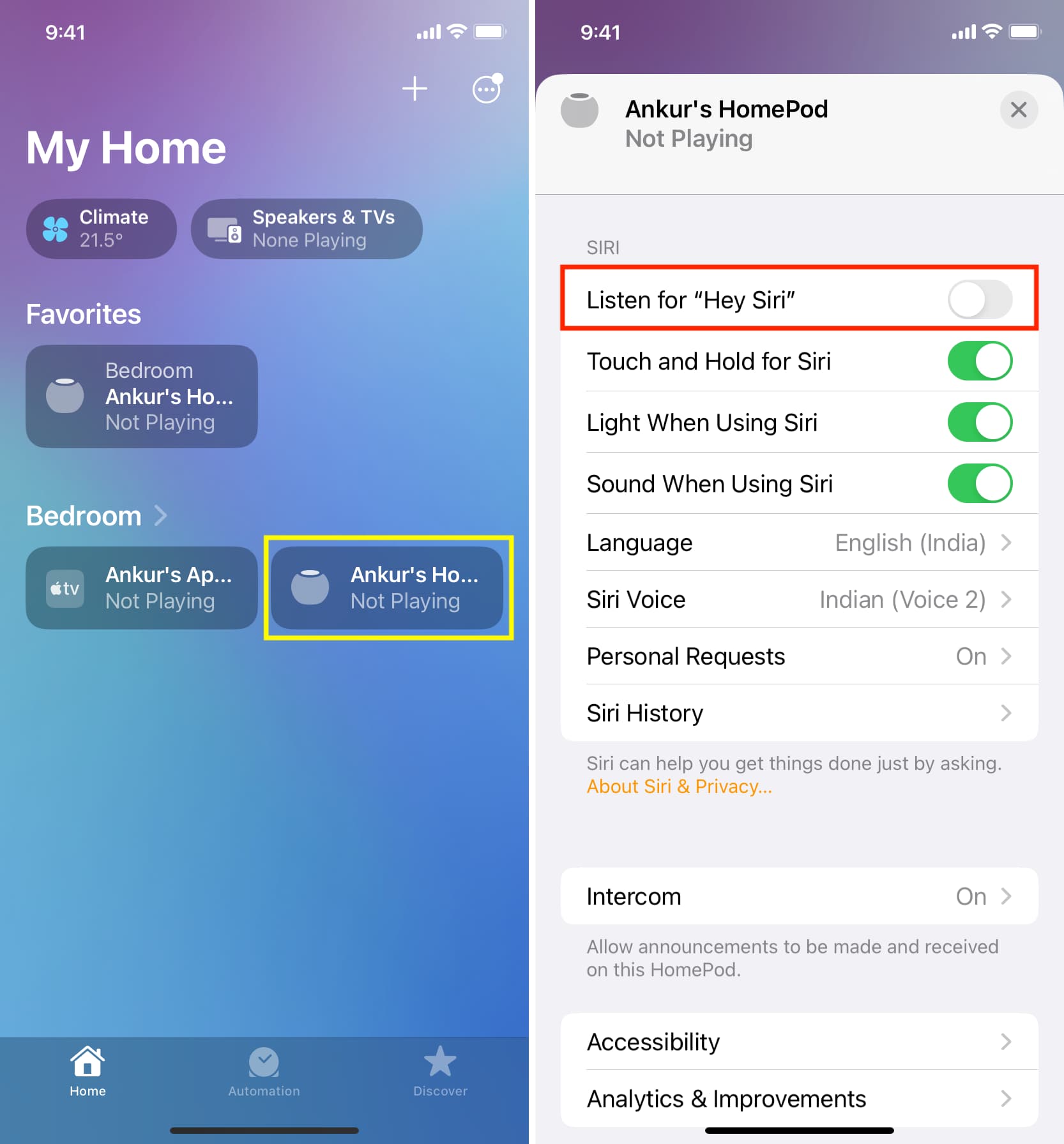 Turn off 'Listen for Hey Siri' for your HomePod from the iPhone Home app