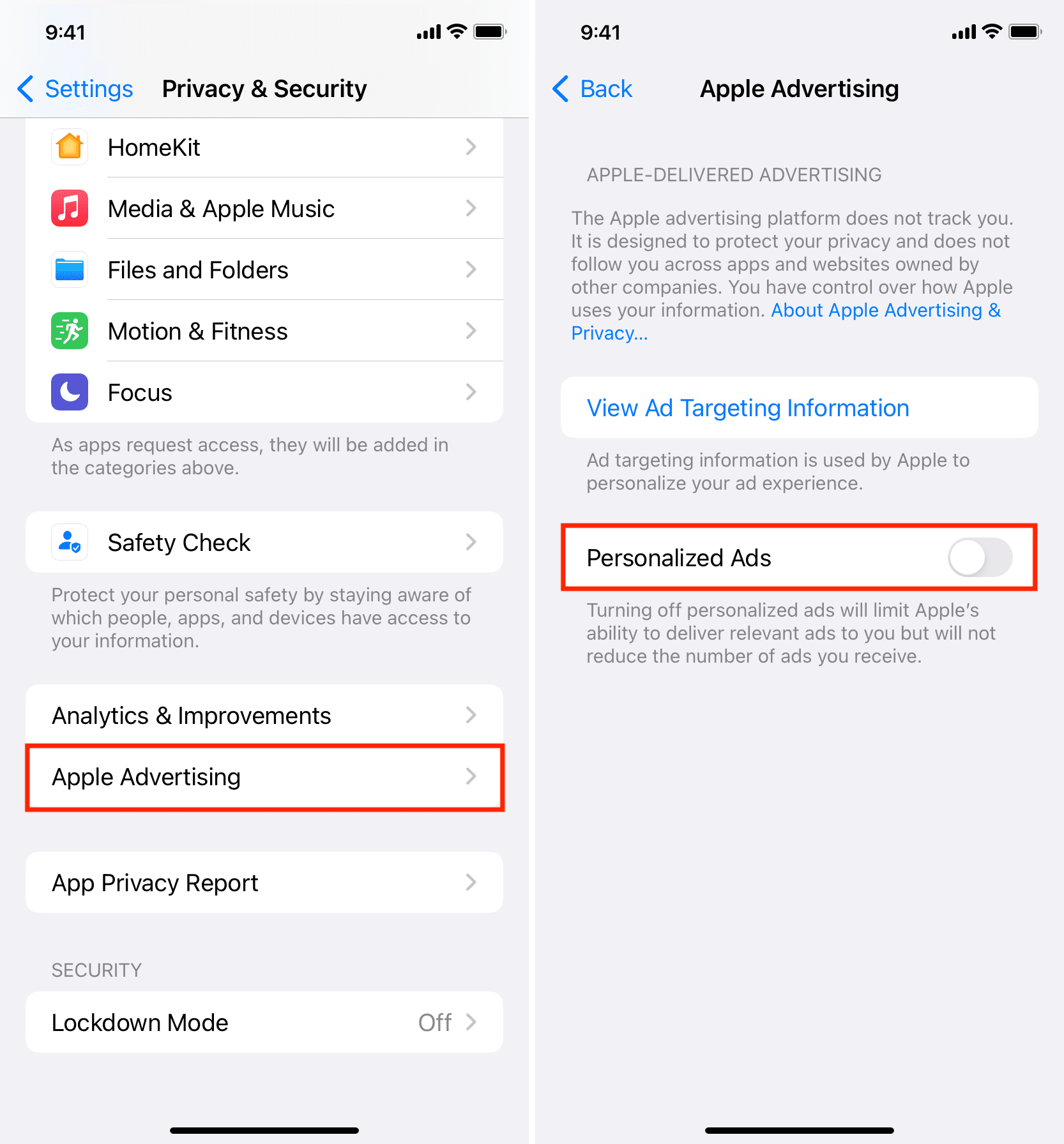 Turn off Personalized Ads on iPhone