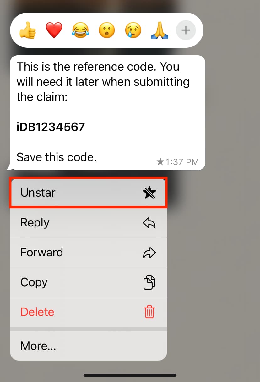Unstar WhatsApp messages on iPhone