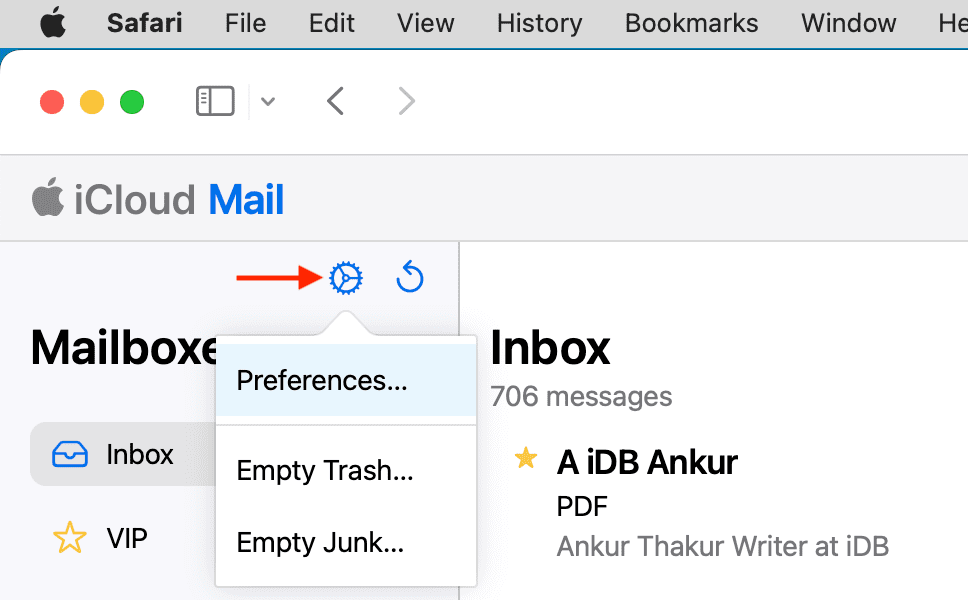 iCloud Mail Preferences on the web