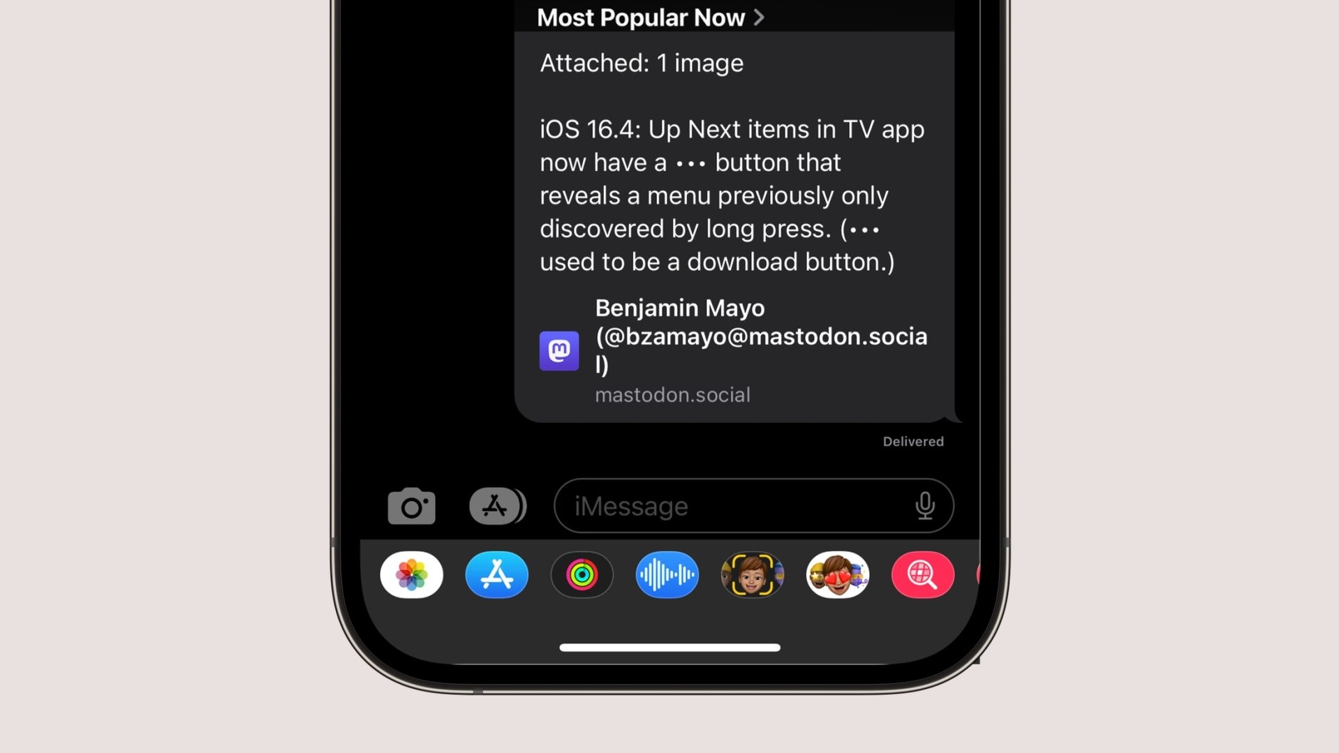 iOS 16.4 enables rich embeds for Mastodon links sent via iMessage