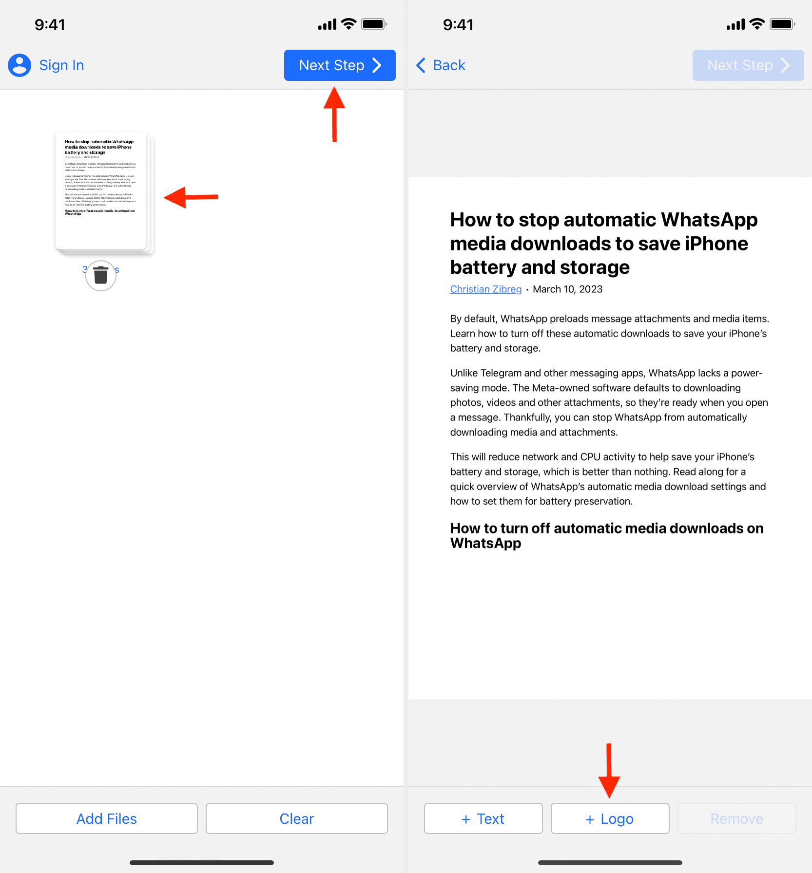 Add Logo watermark to PDF using Watermarkly on iPhone