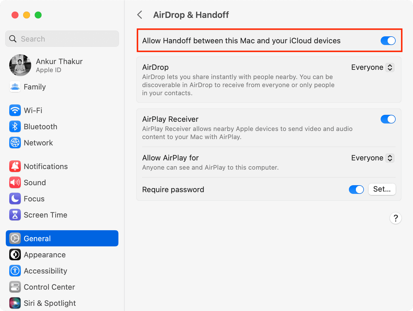 Allow Handoff between this Mac and your iCloud devices on Mac