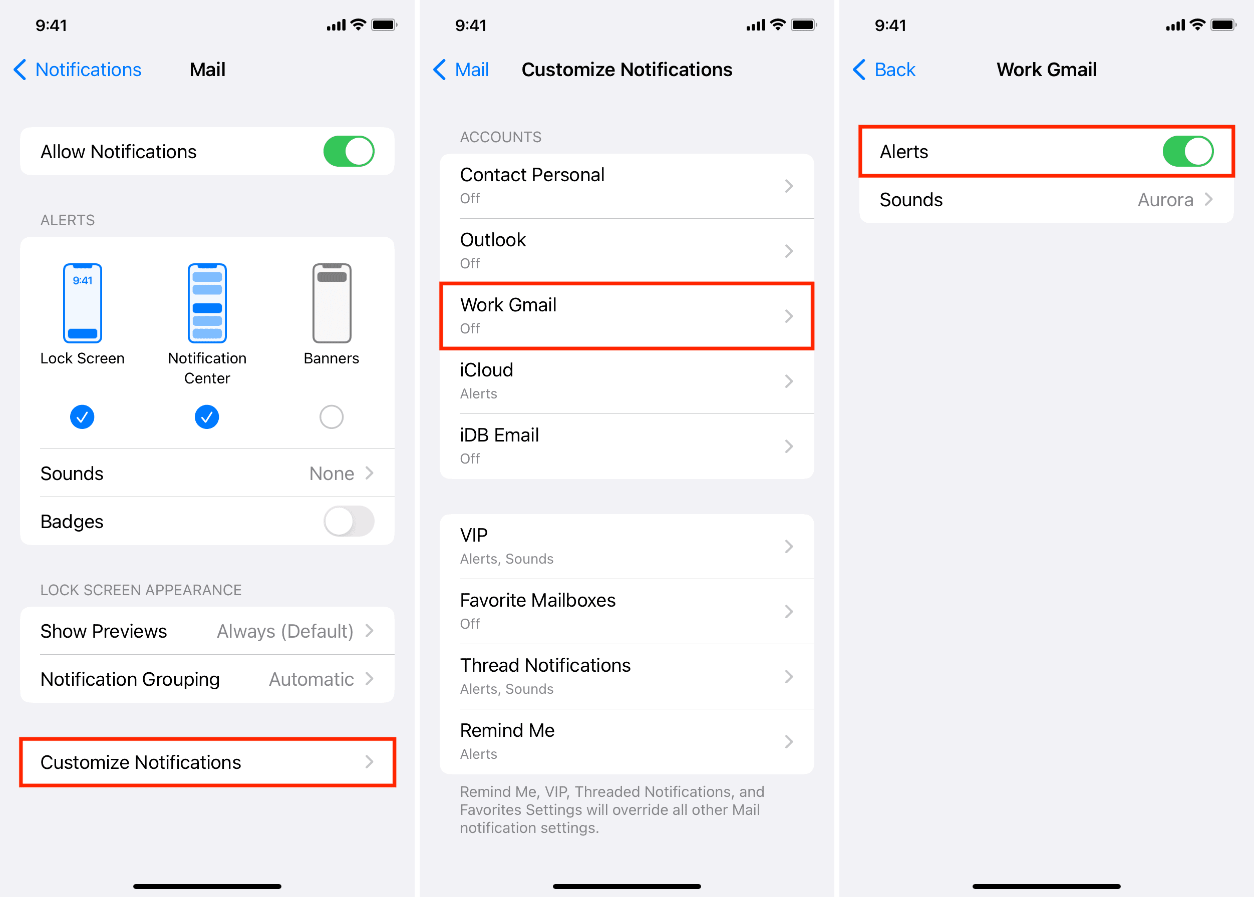 Allow other email account notifications on iPhone