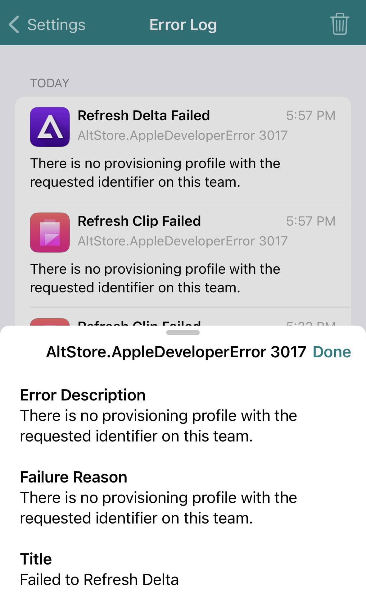 AltStore Reprovisioning error.