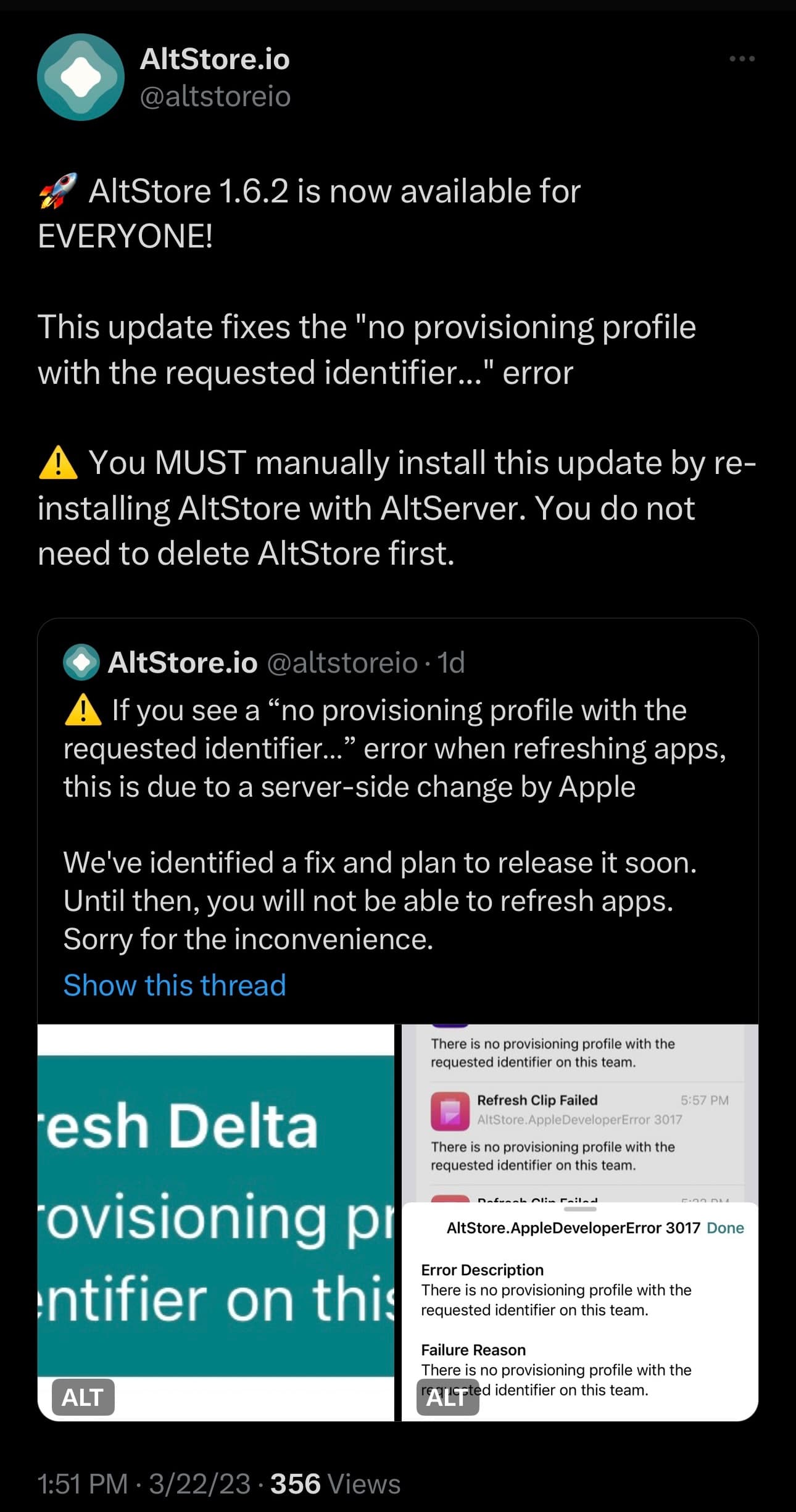 AltStore Team announces AltStore v1.6.2.