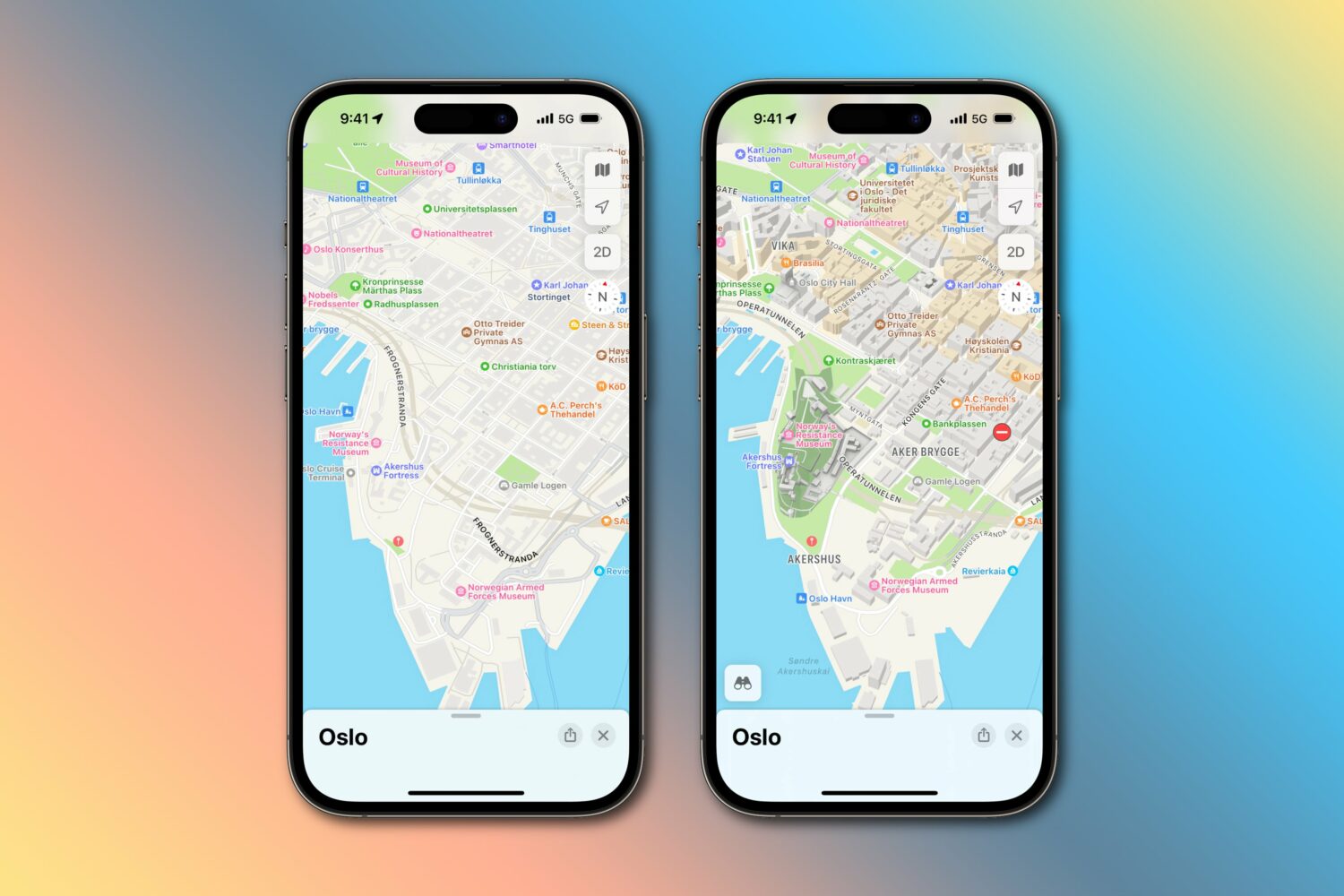 Apple Maps data in Oslo: old vs. new