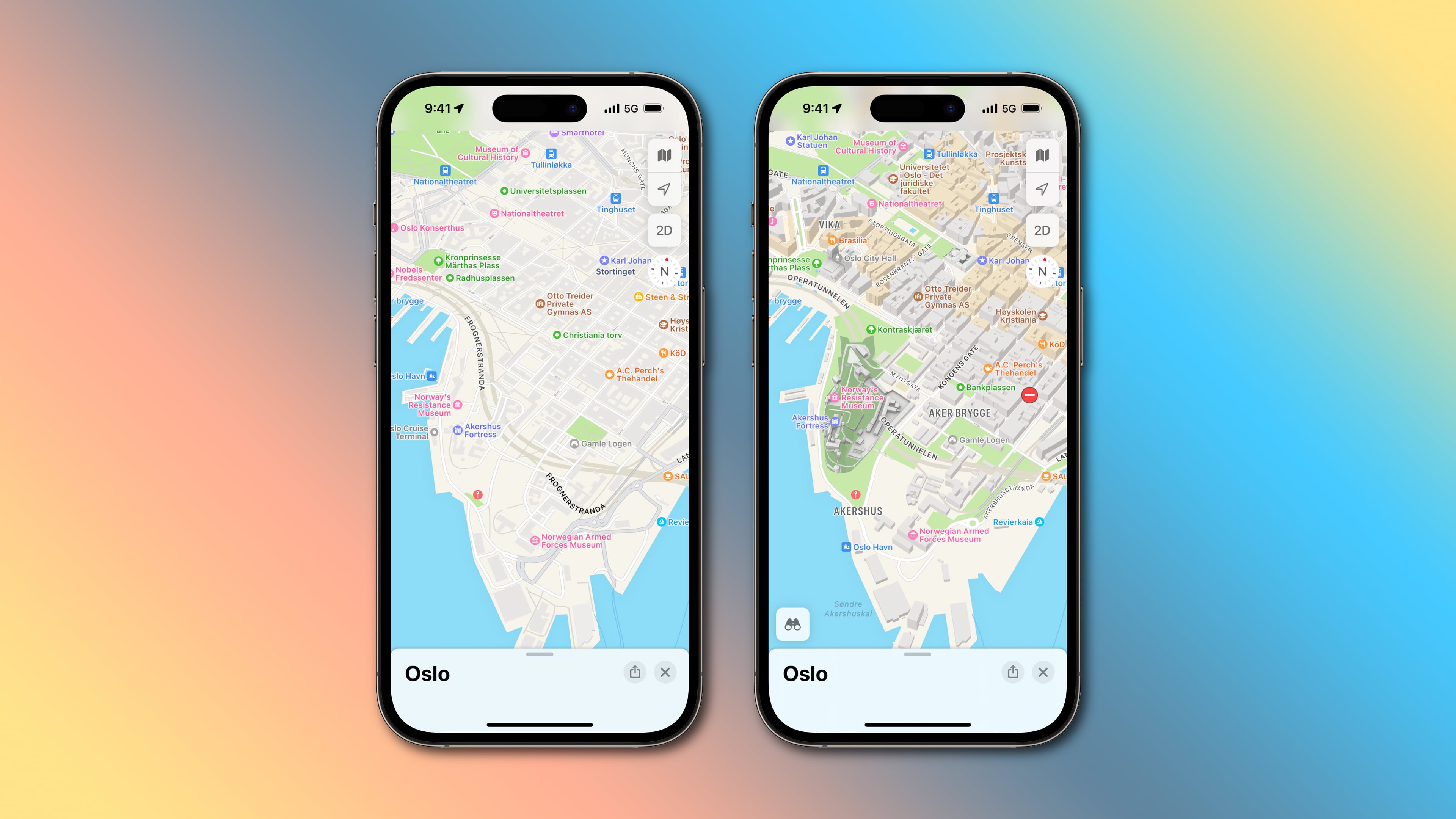 Apple Maps data in Oslo: old vs. new