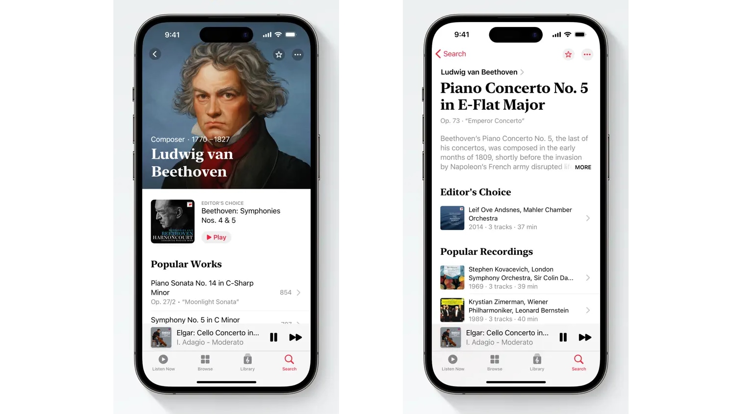 Apple Music Classical app showcasing You even get digital portraits of famous composers