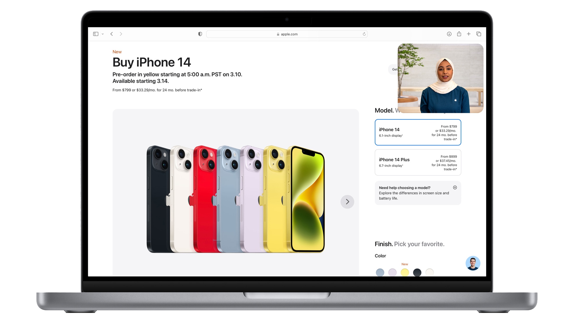 Shopping the iPhone lineup over video using a MacBook