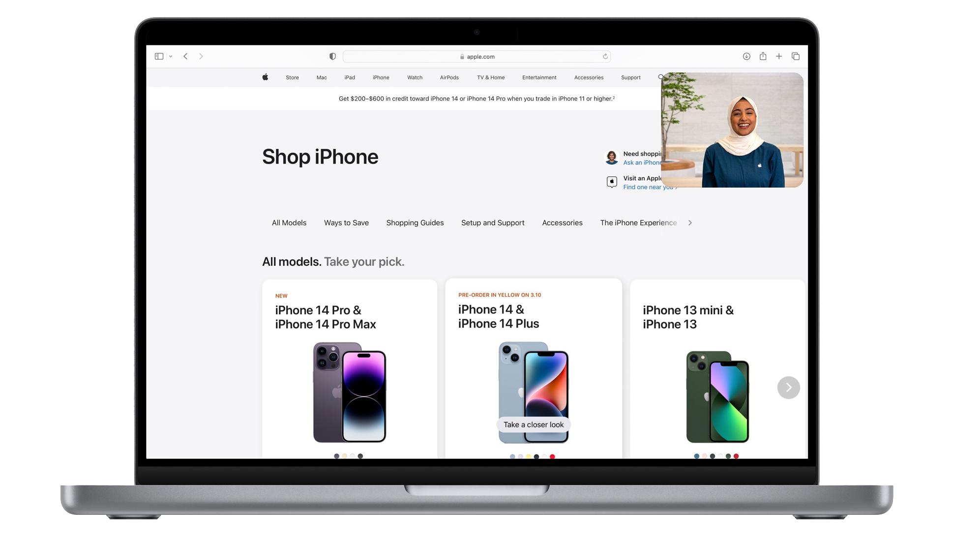 Shopping the iPhone lineup over video using a MacBook