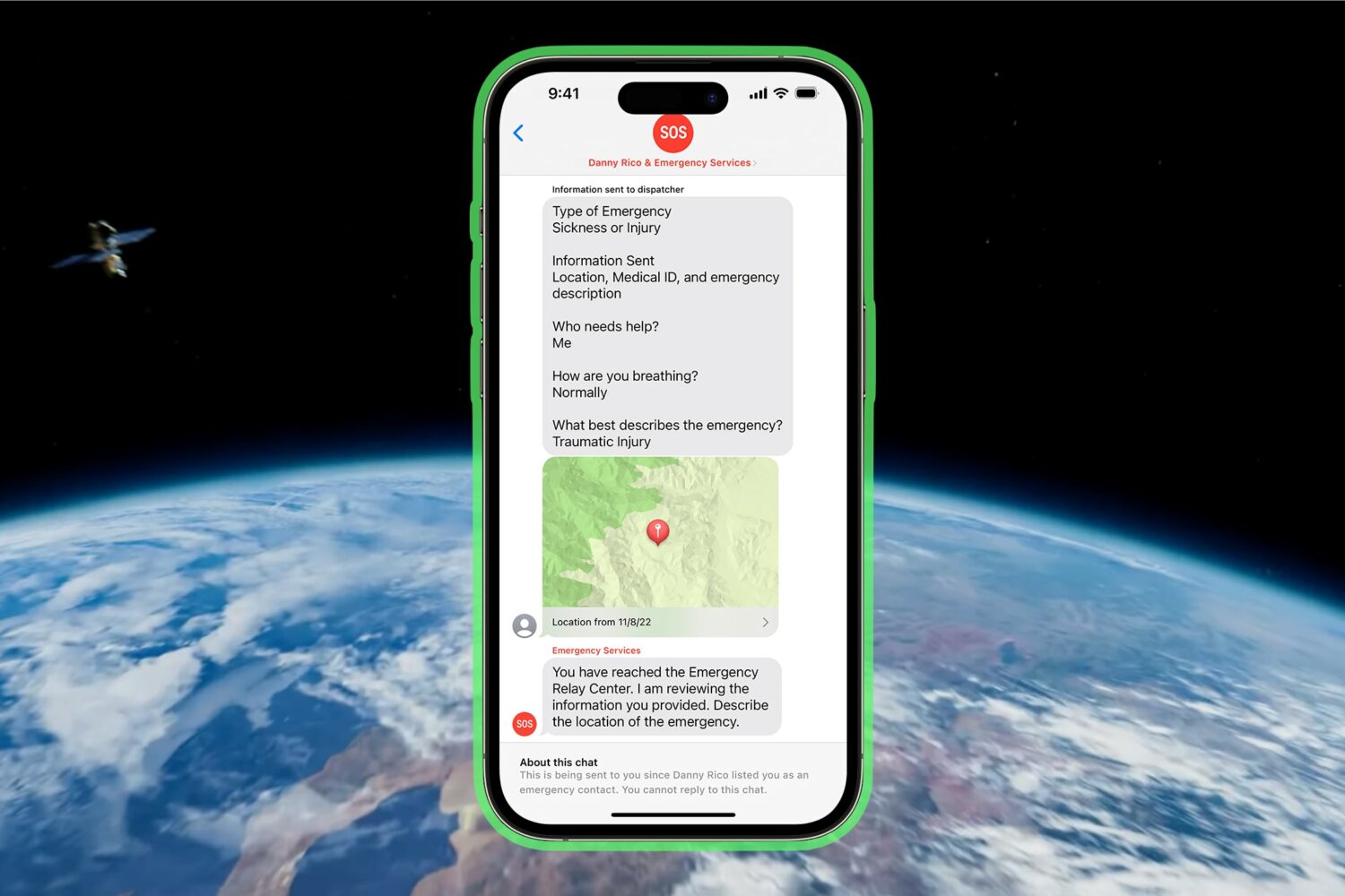The Messages app on iPhone using Emergency SOS via satellite