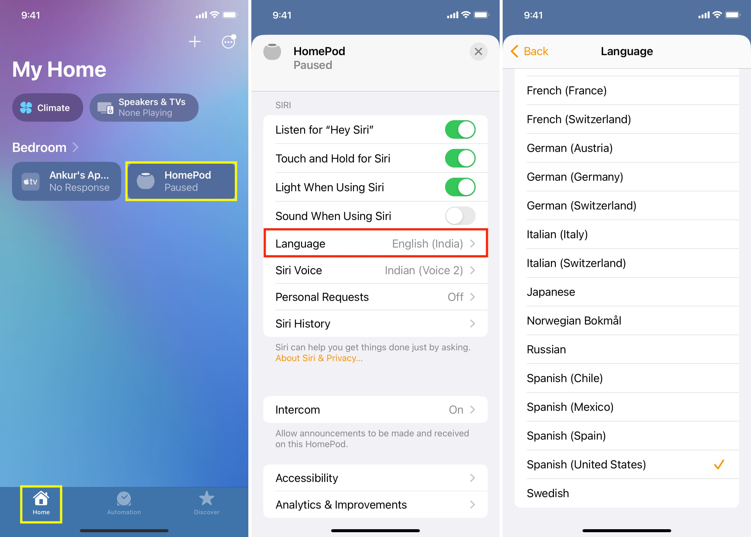 Change HomePod Siri language from your iPhone