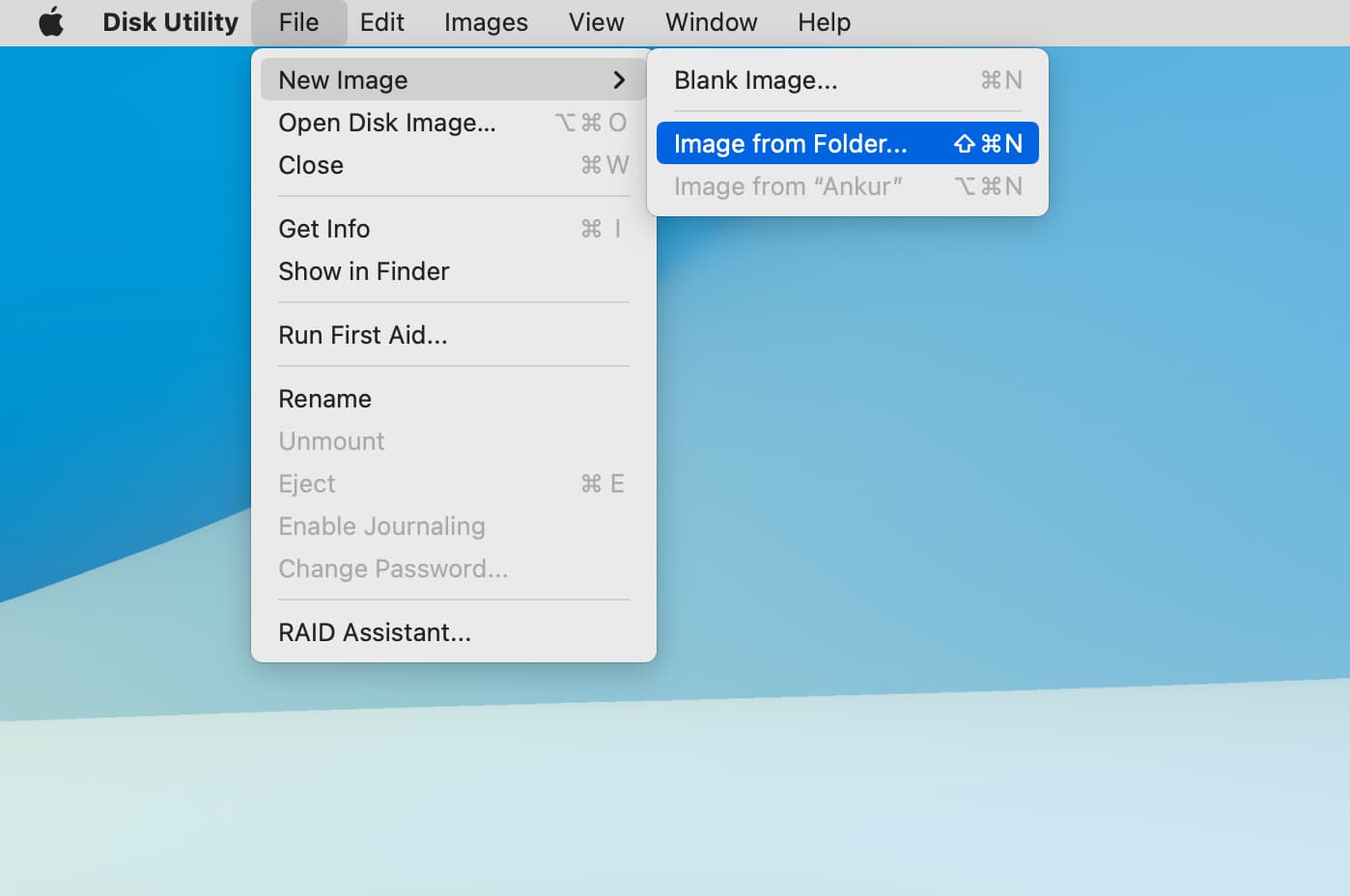 Create Image from Folder in Disk Utility on Mac