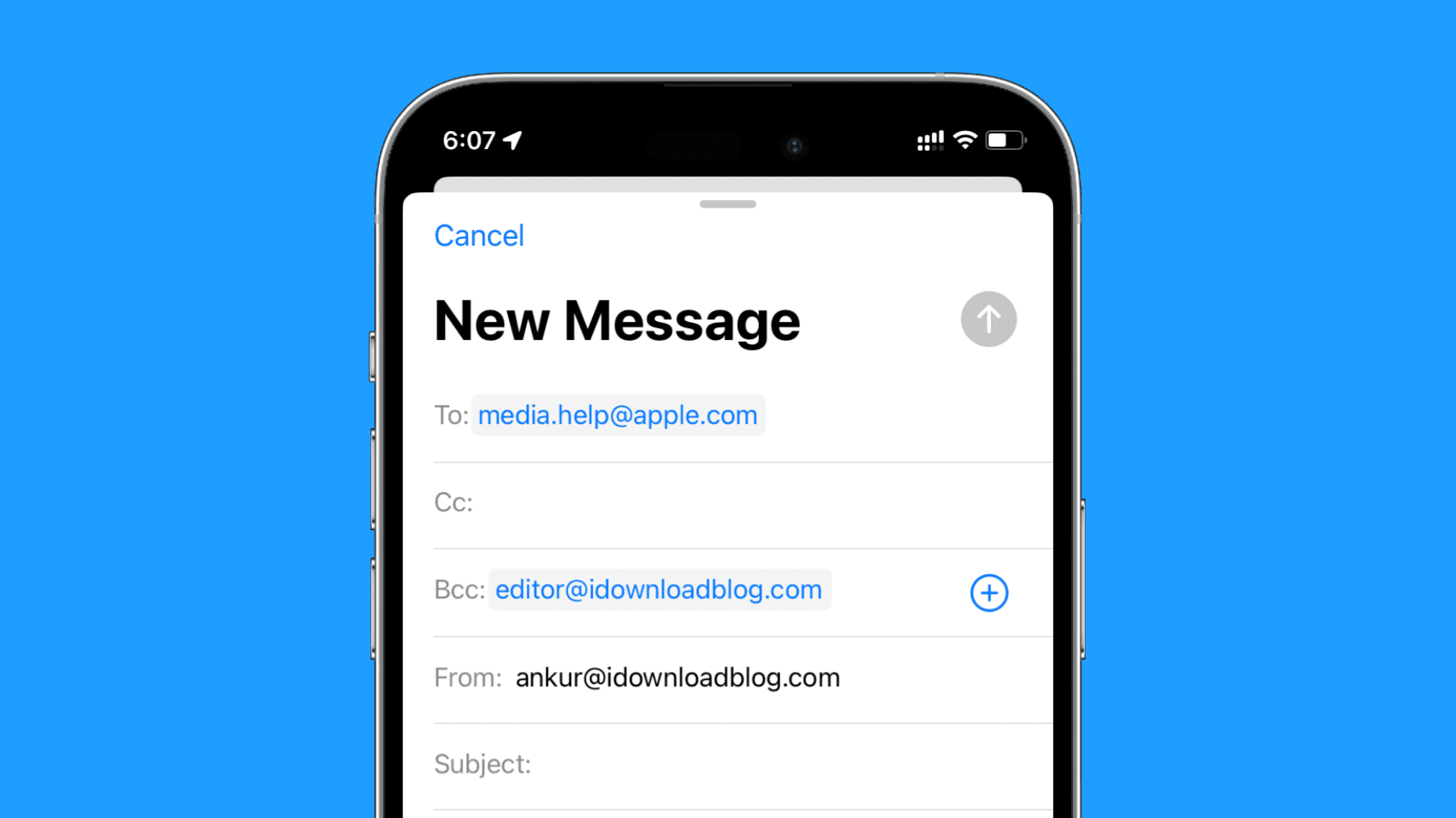 Creating new email on iPhone
