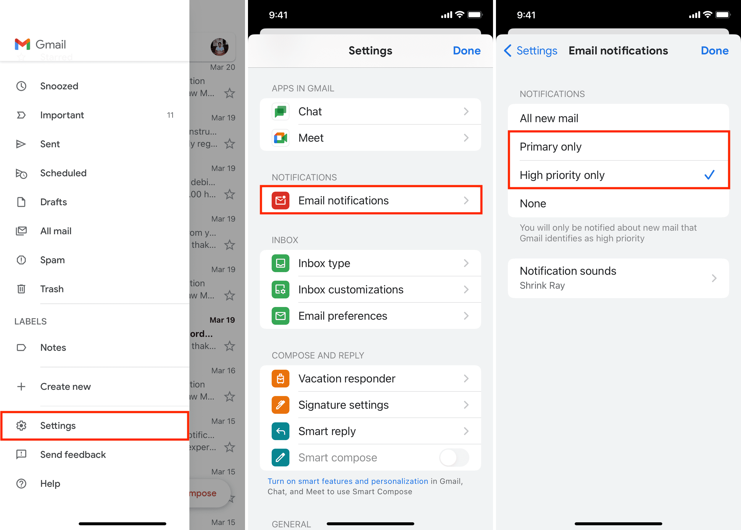Customize email notifications for Gmail app on iPhone to cut down spam notifications