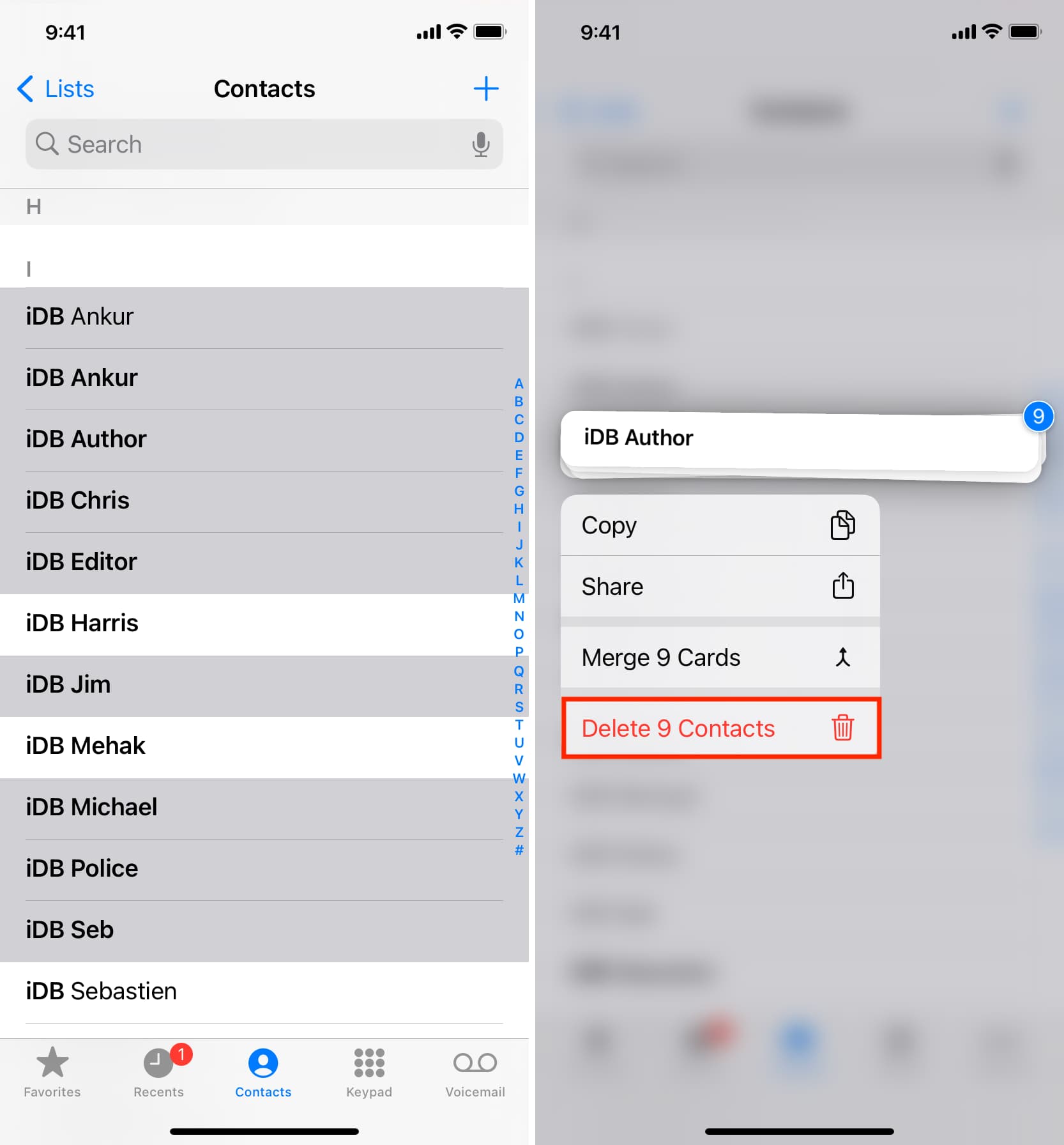 Delete multiple contacts at once on iPhone using the Phone app