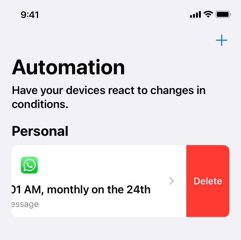 Delete scheduled WhatsApp message automation
