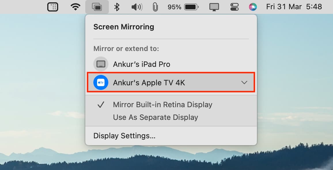 Disconnect Mac and Apple TV from menu bar