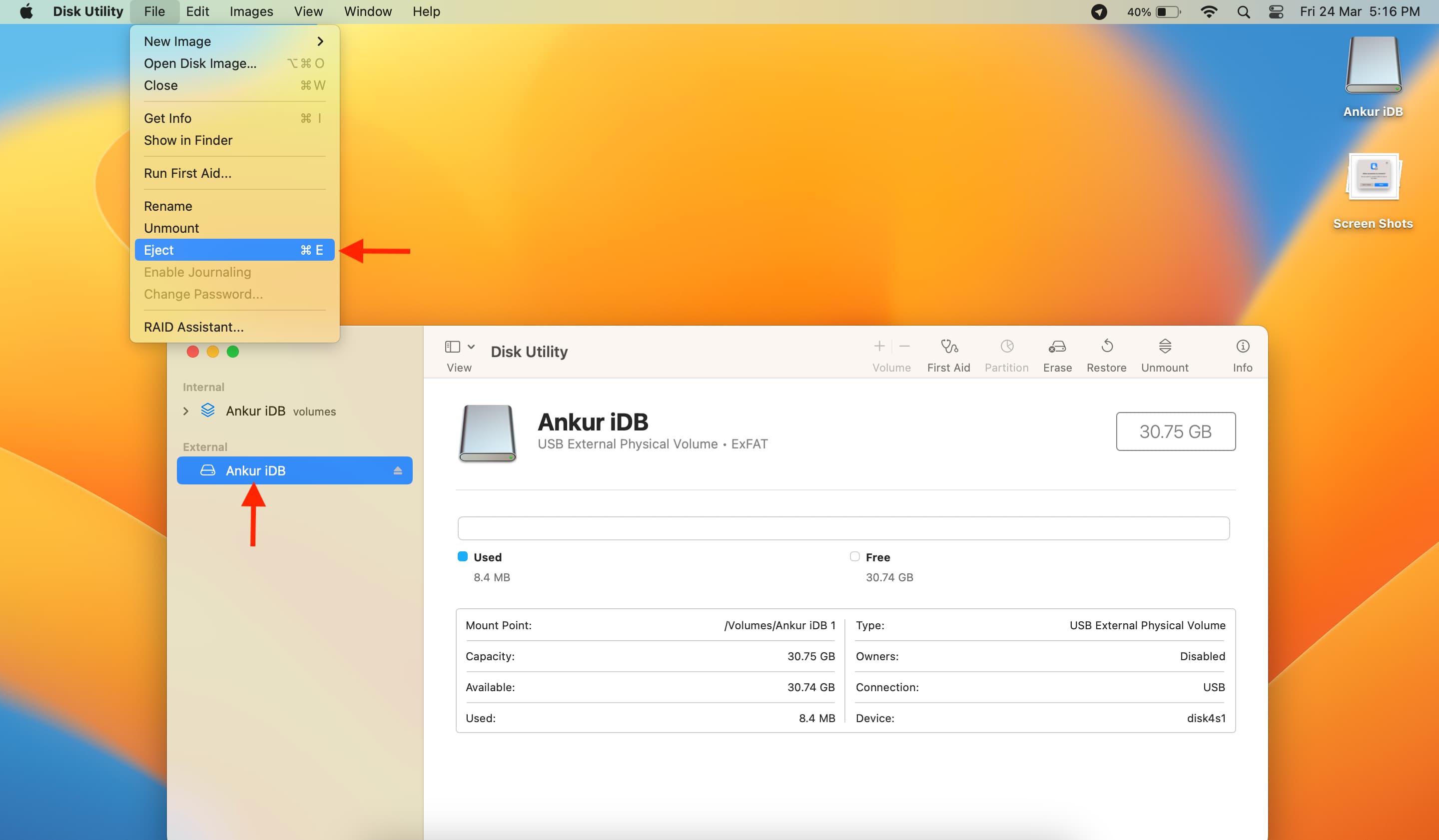 Eject drive from Disk Utility on Mac