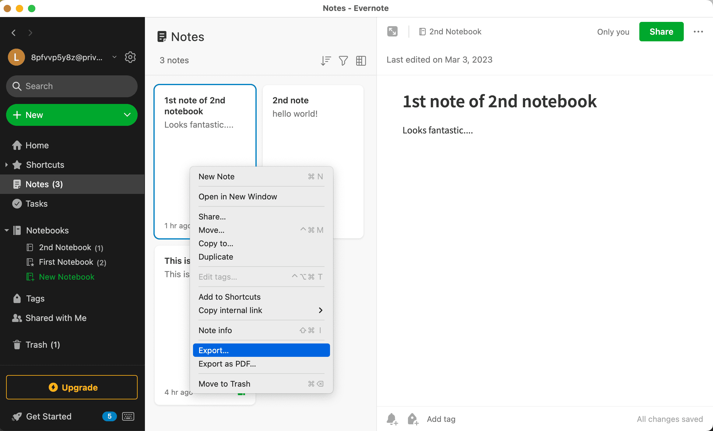 Export one Evernote note from your Mac