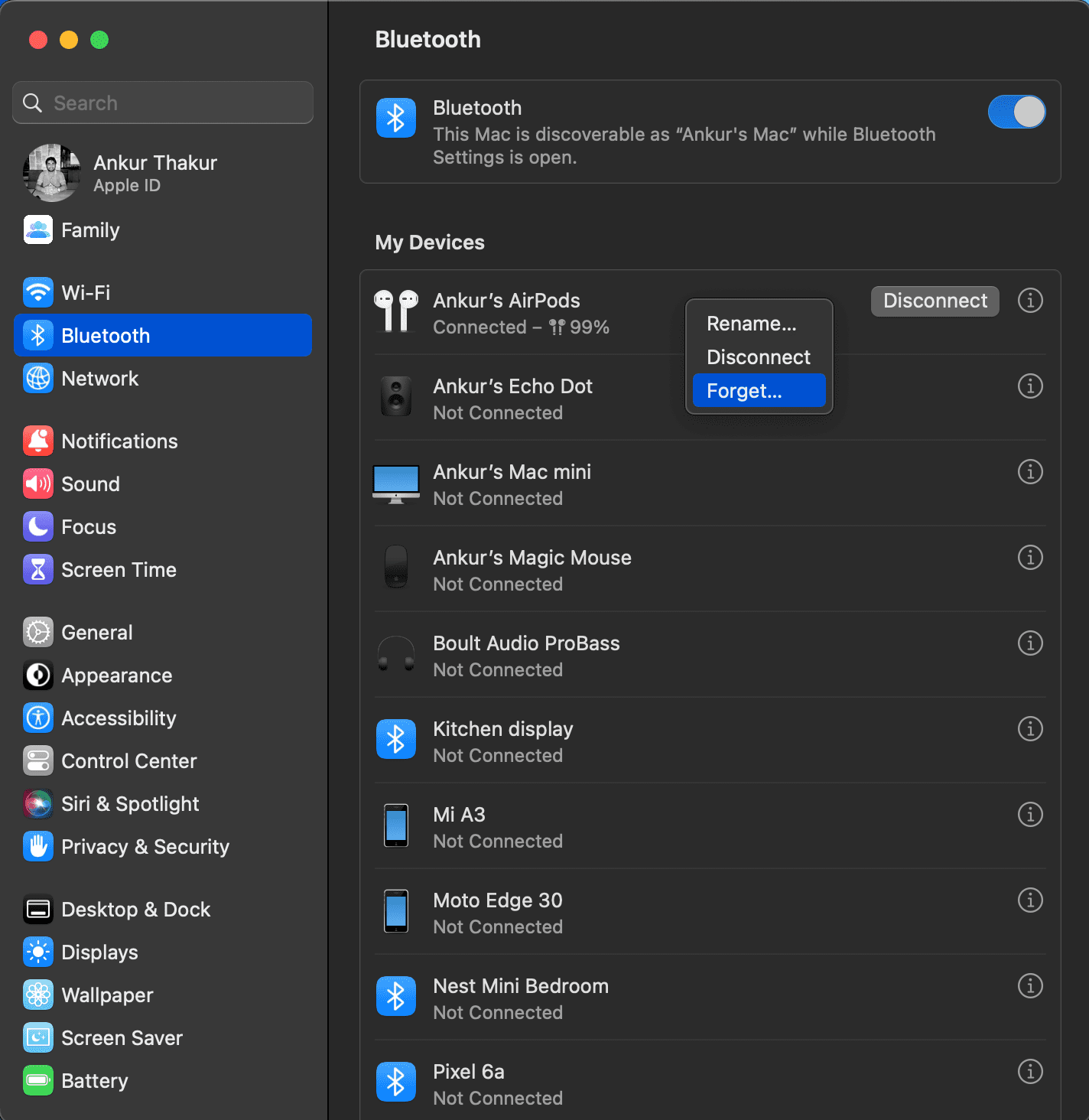 Forget AirPods in Mac System Settings
