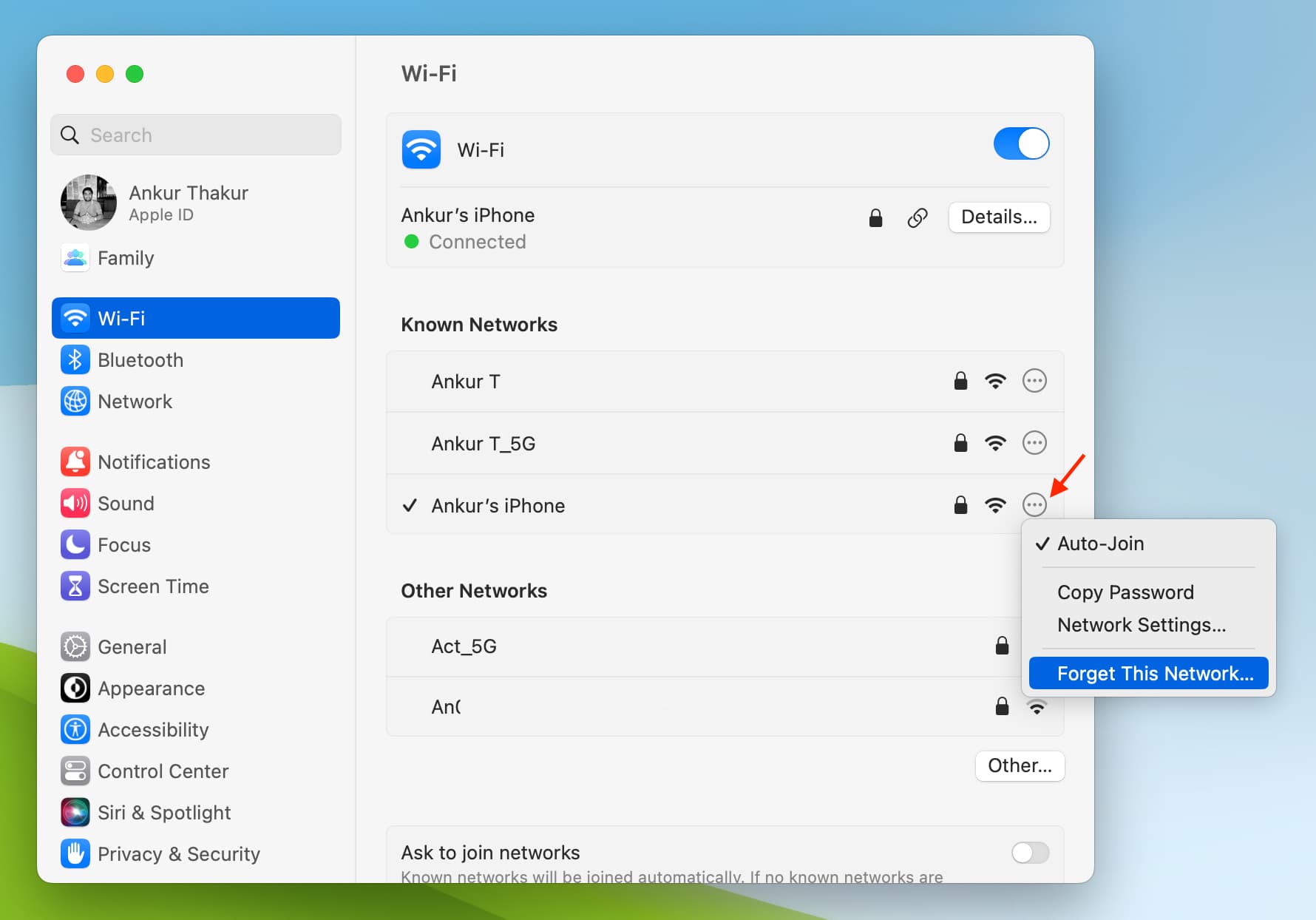 Forget This Network in Mac Wi-Fi Settings