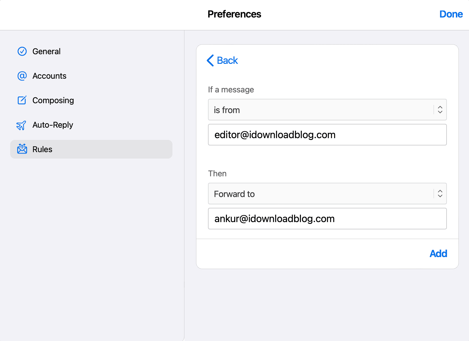 Forward specific email on iCloud Web Mail