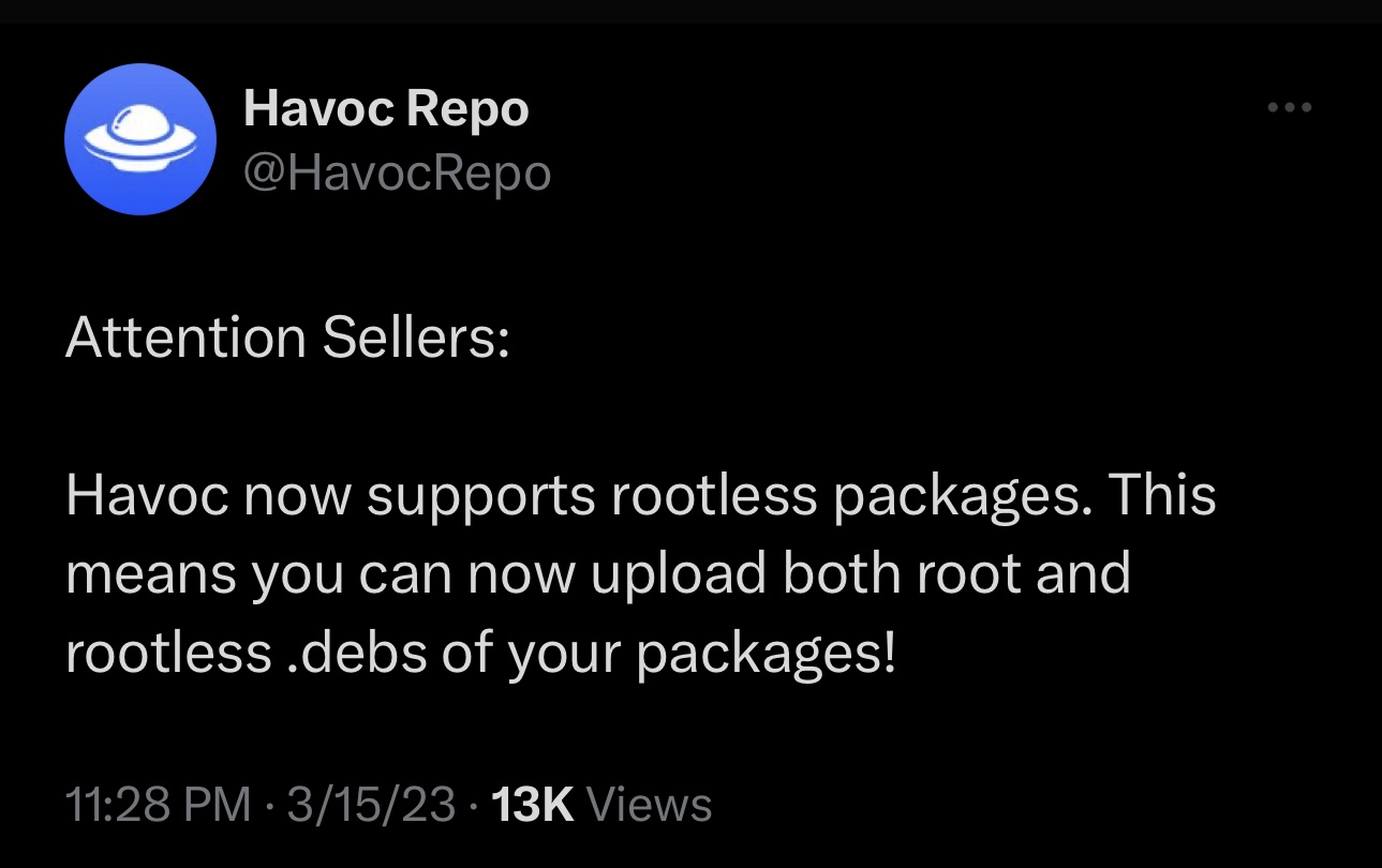 Havoc announces support for rootless packages.