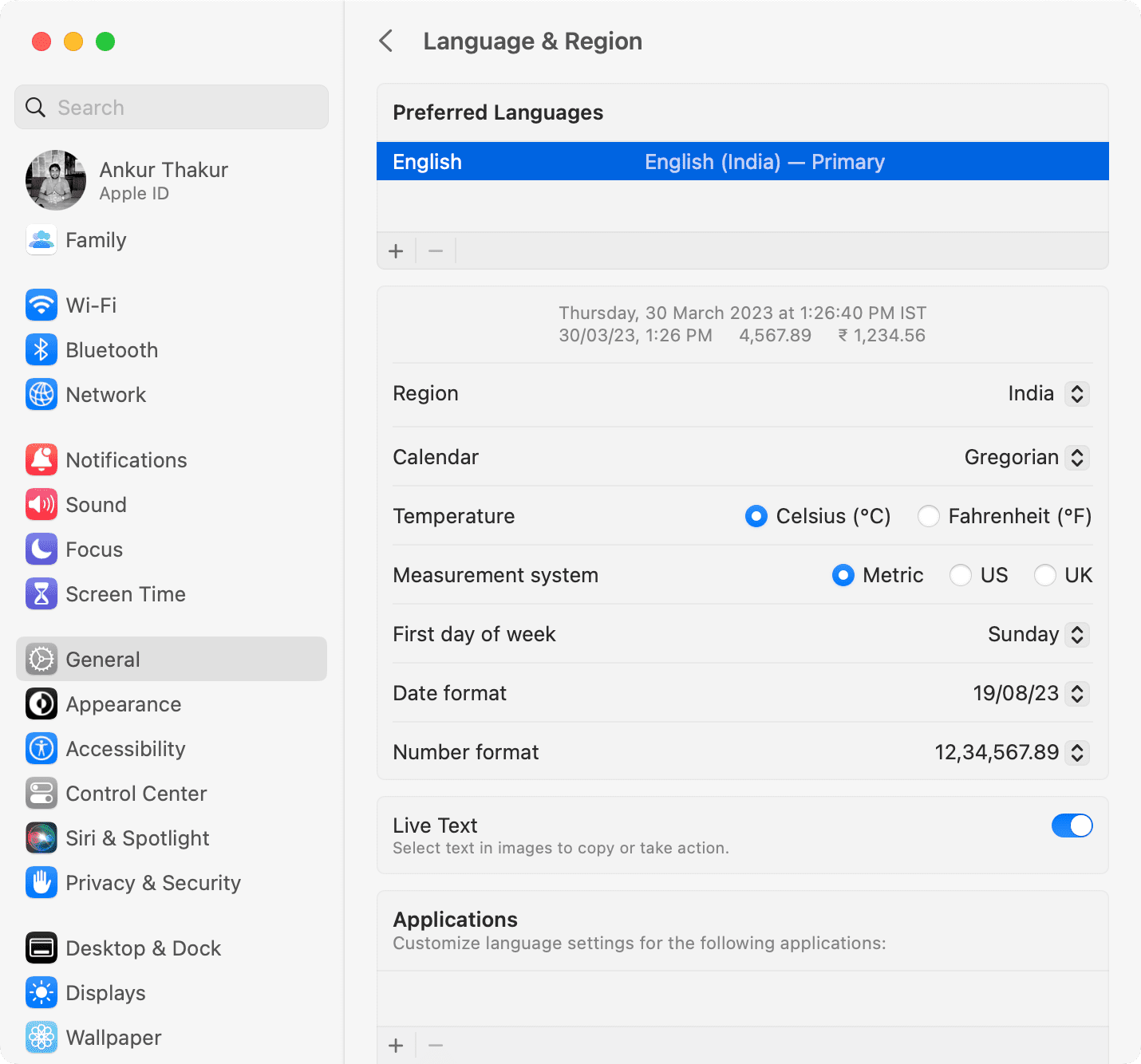 Language, Region, and other settings on Mac