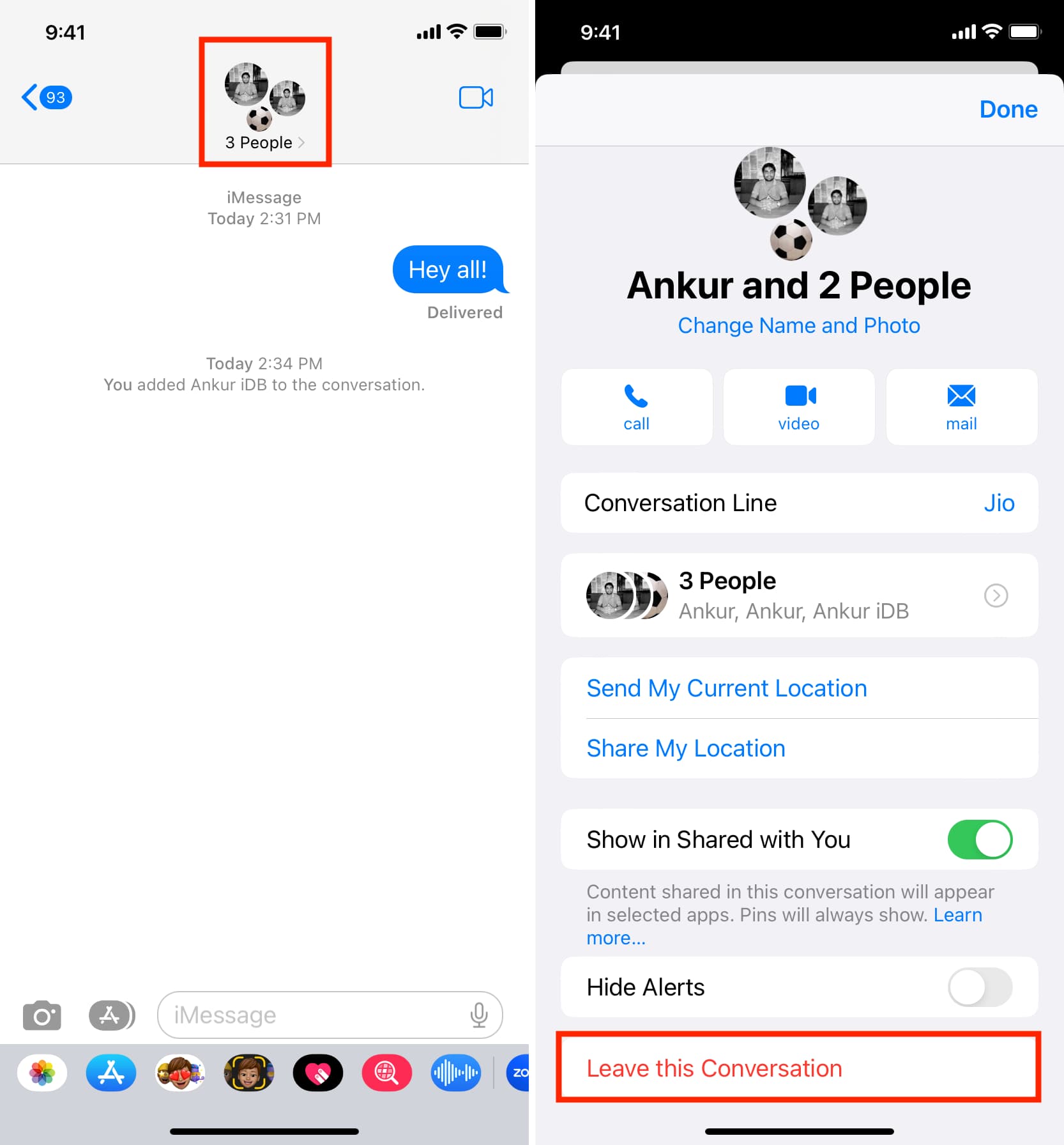 Leave Group Conversation in Messages on iPhone