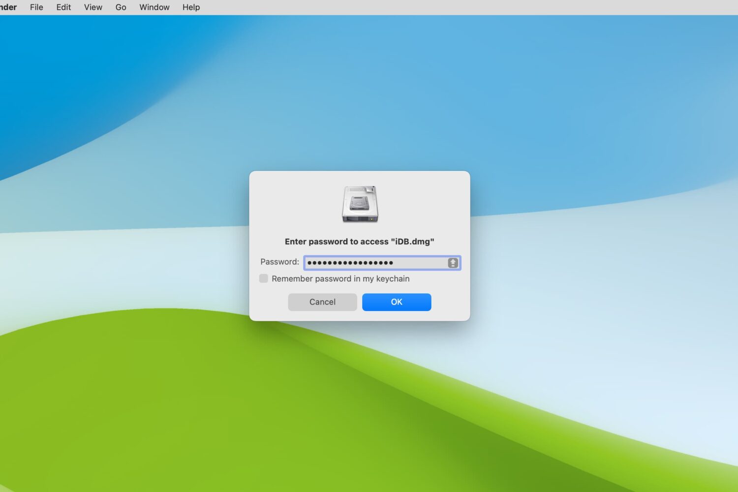 Entering password to open a locked folder on Mac
