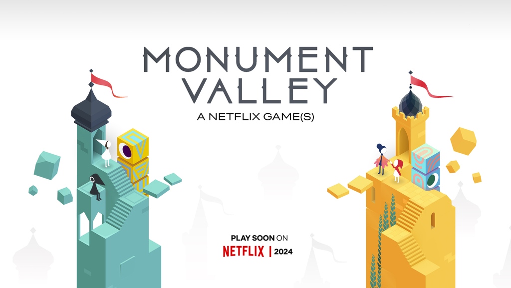 Banner advertising the first two Monument Valley games coming to Netflix in 2024