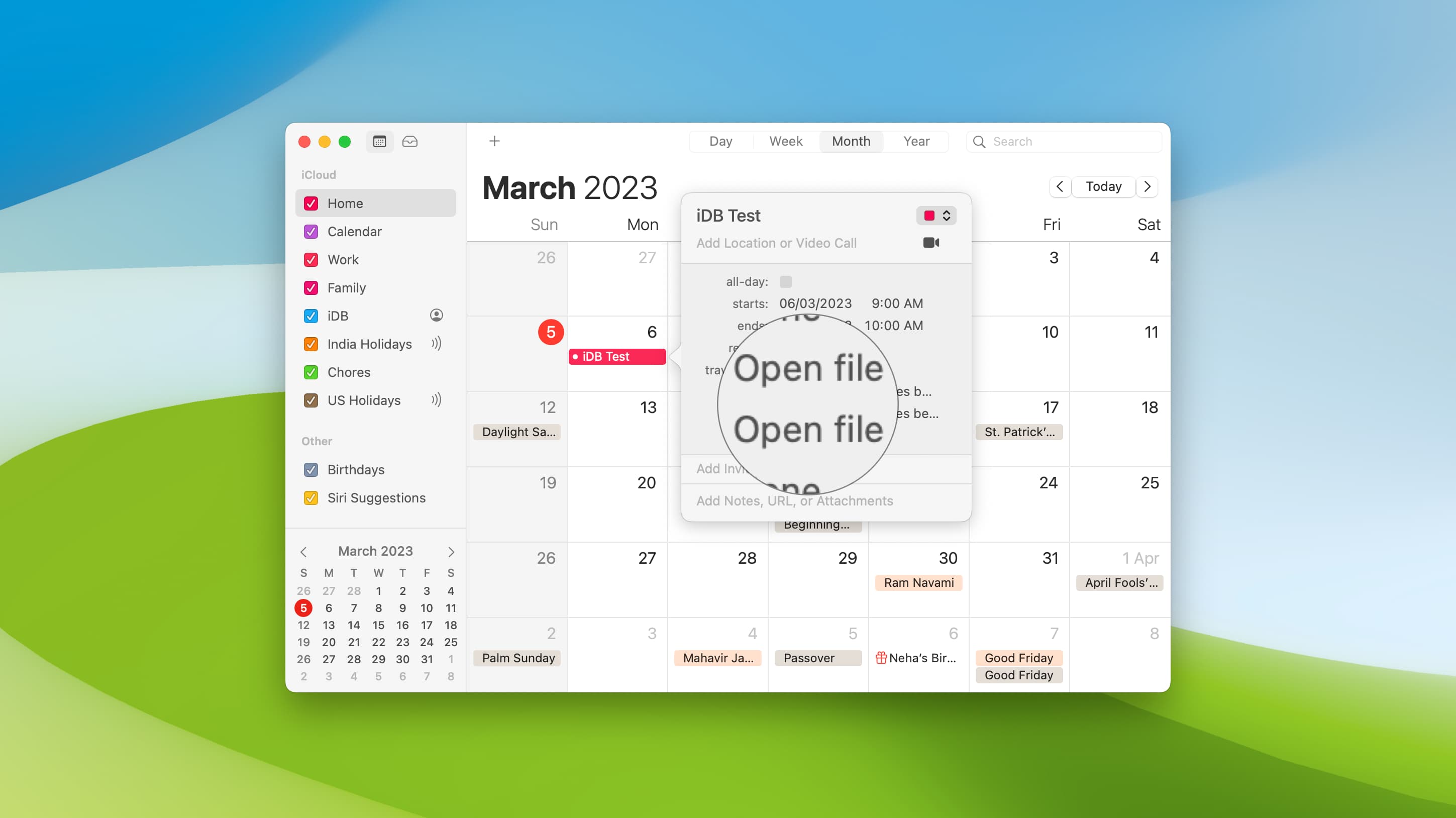 Automatically open files before a Calendar meeting on Mac