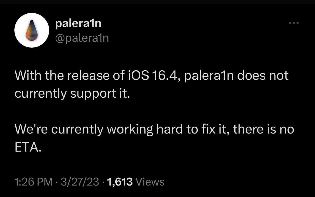 Palera1n team warns that the palera1n jailbreak doesn’t yet support iOS 16.4.