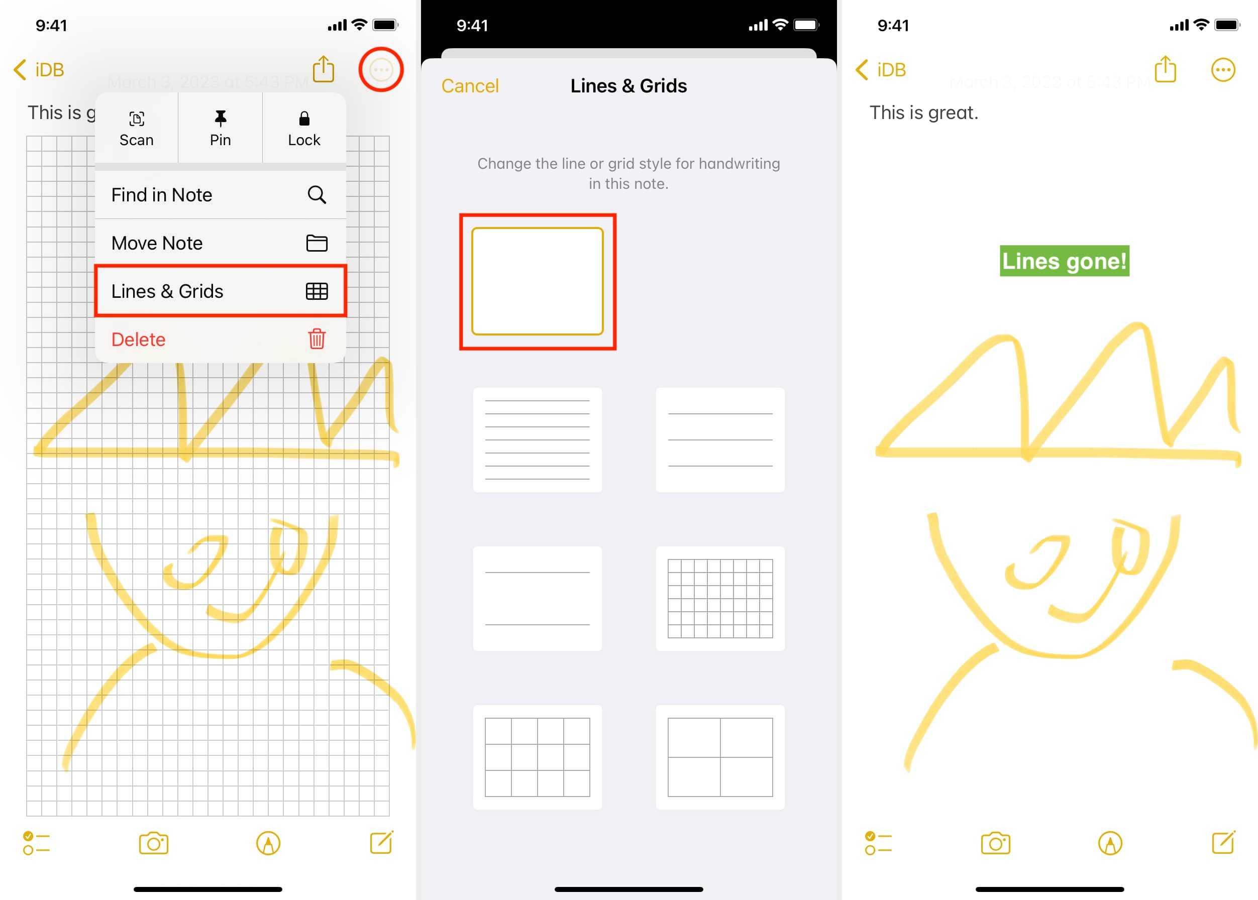 Remove lines and grid from Notes app on iPhone