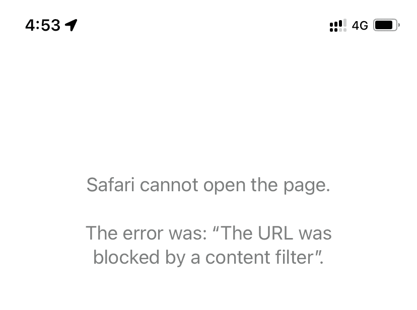 Safari cannot open the page as site is blocked by content filter